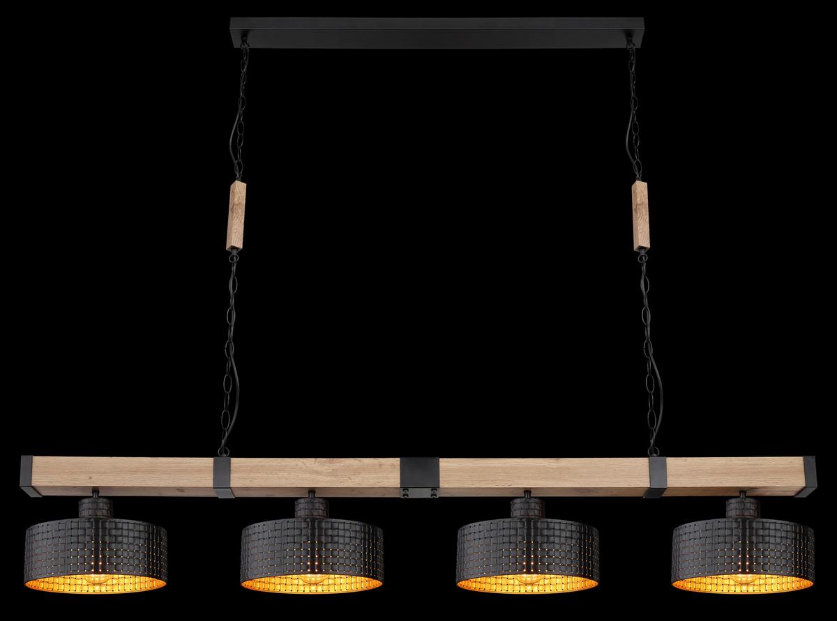 Hängeleuchte Rielly max. 60 Watt - Dunkelbraun/Goldfarben, Natur, Holzwerkstoff/Kunststoff (140/25/120cm) - Globo