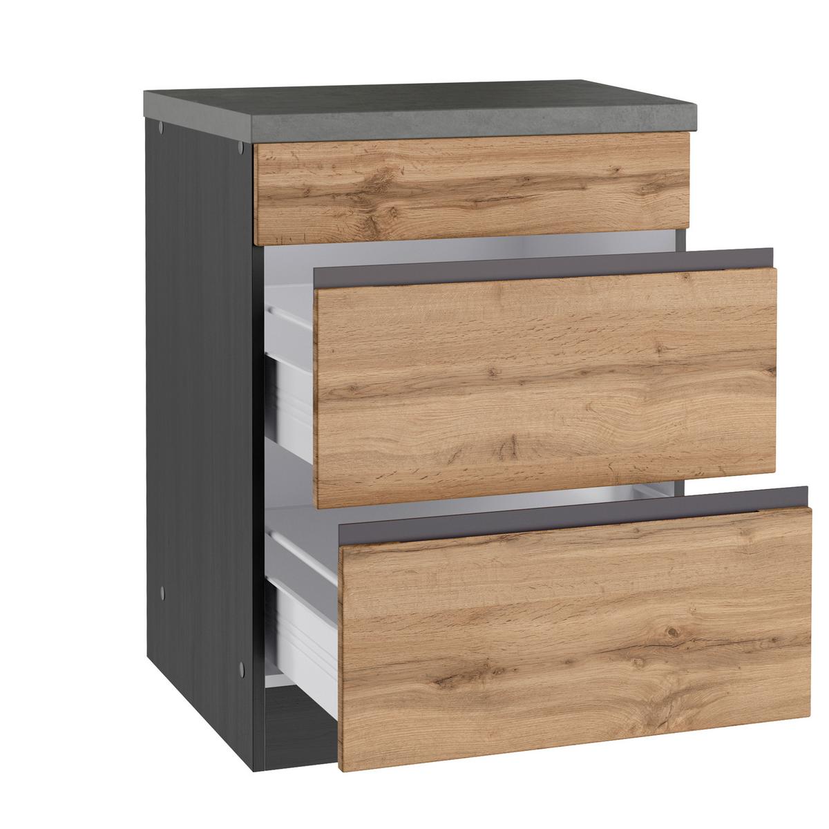 Kochfeldumbauschrank Turin ca. 60x86 cm Graphit/Eiche - Eiche Wotan/Graphitfarben, Design, Holzwerkstoff (60/86/60cm) - Held