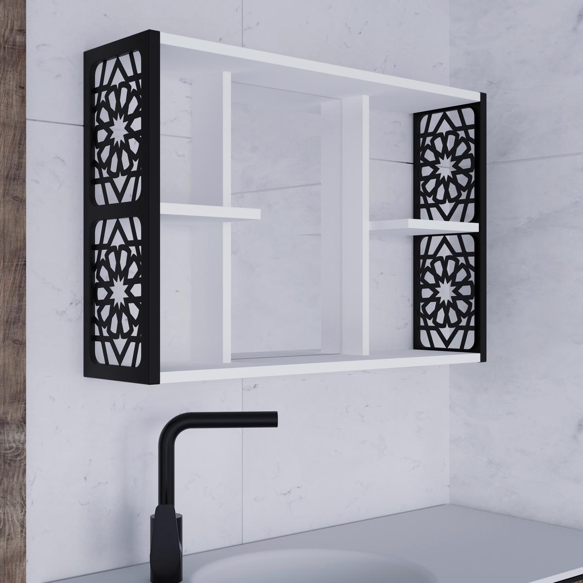 Omara Z Ogledalom Bamela, Črna, Bela - Moderno, leseni material (82/46/19cm) - MID.YOU