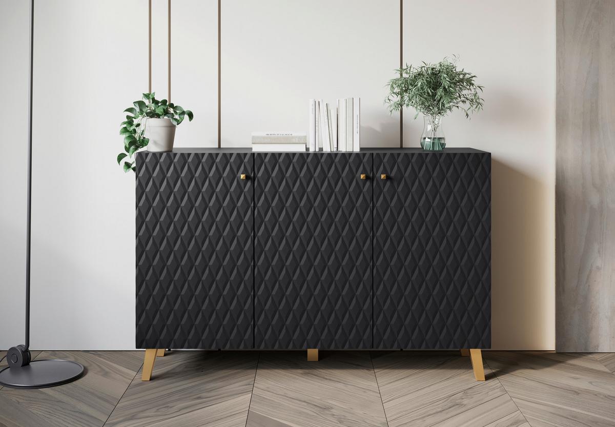 Komoda Phuket 120, Črna - zlate barve/črna, Trend, umetna masa/leseni material (120/76/39cm) - Livetastic