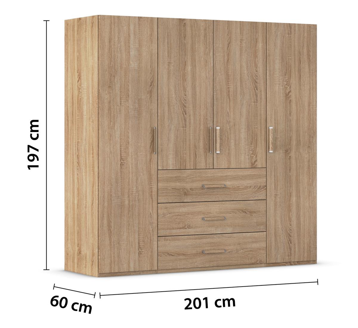 Omara S Klasičnimi Vrati Evelyn, Barva Hrasta - hrast sonoma, Design, umetna masa/leseni material (201/197/60cm) - Novel