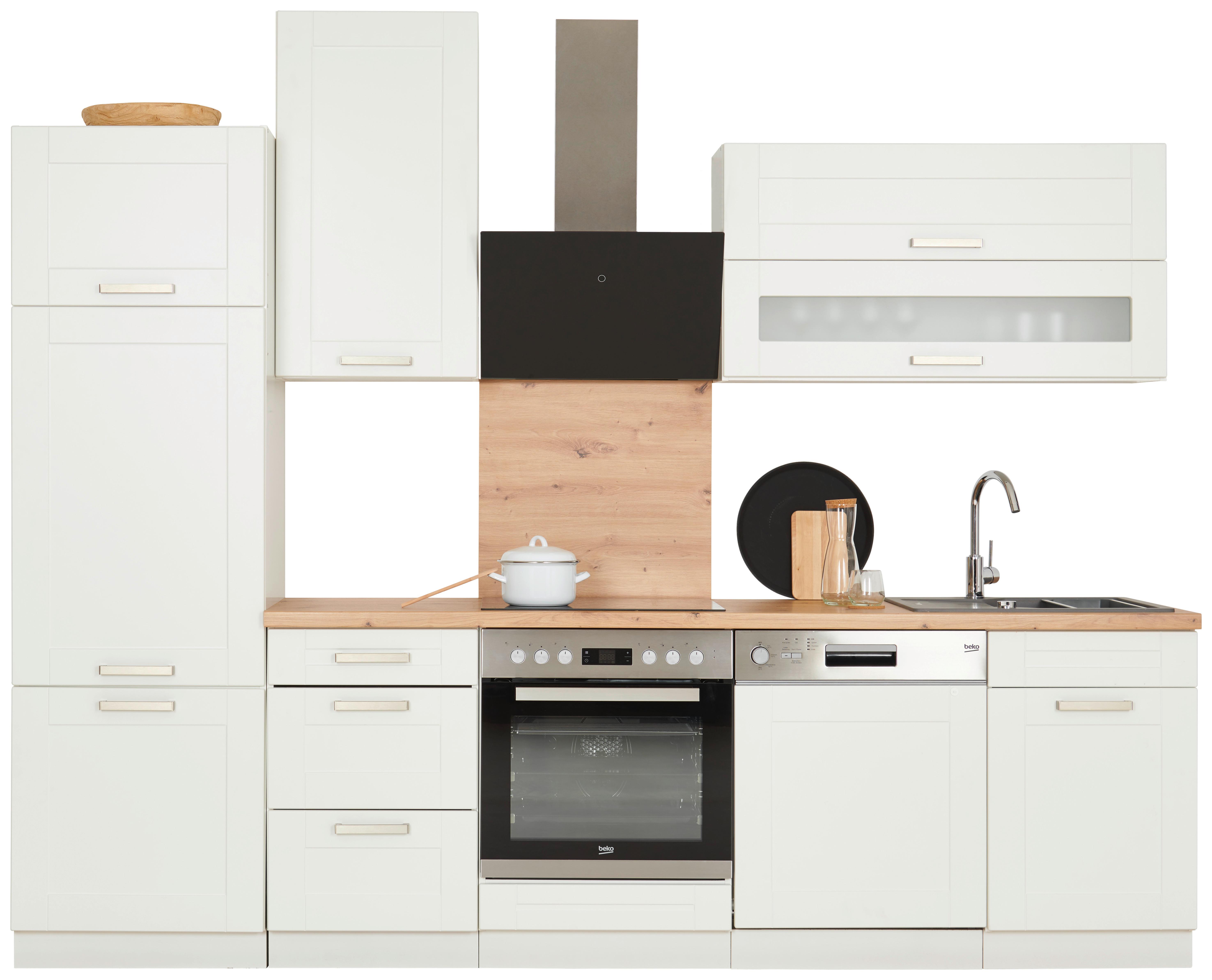 Blok Kuhinja Luisa - bijela/srebrne boje, Romantično / ladanjski, staklo/drvni materijal (280cm)