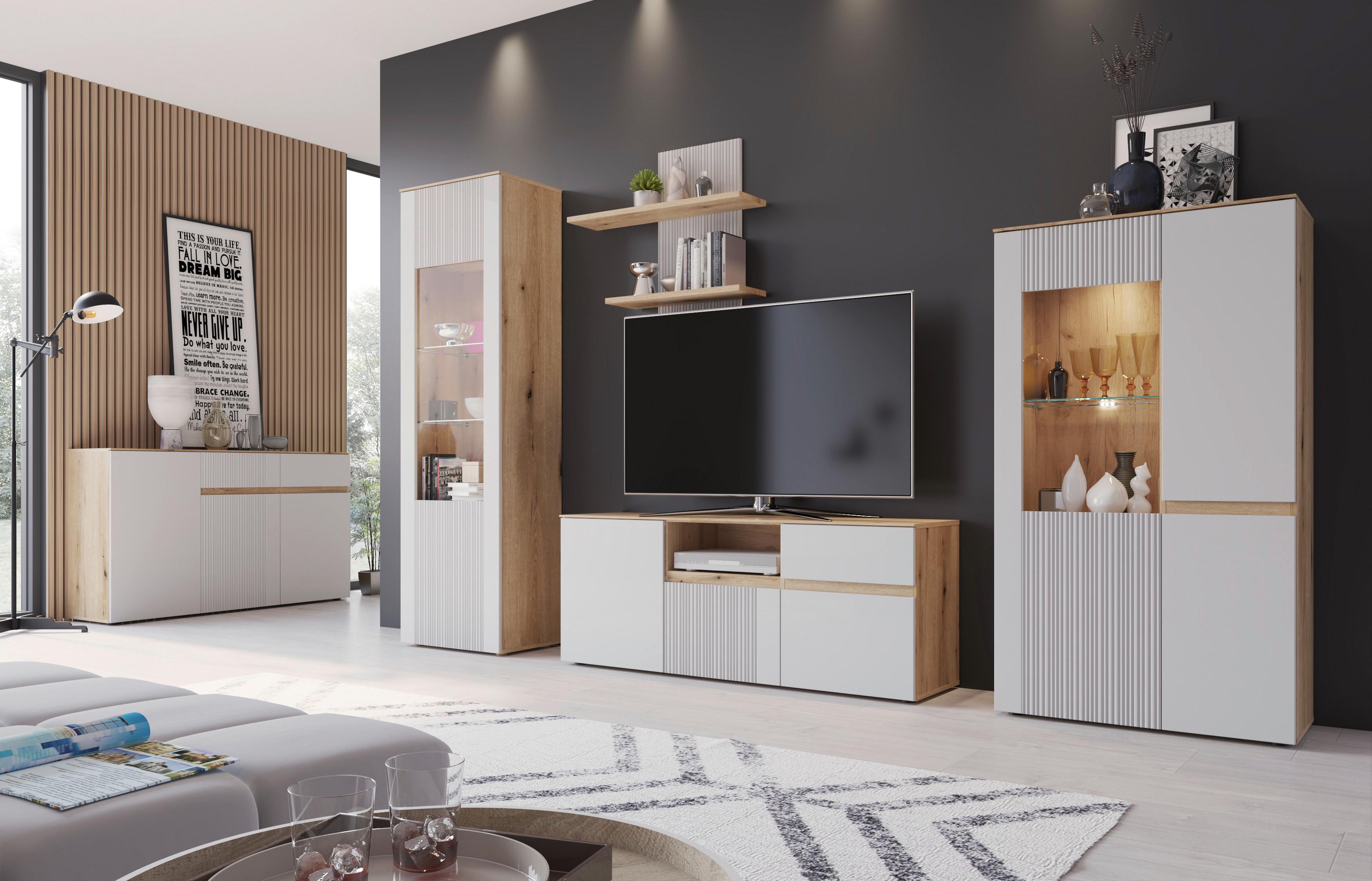 Tv Komoda Manilla - boje hrasta/svijetlo siva, Trend, drvni materijal/plastika (200/59,5/40cm) - Modern Living