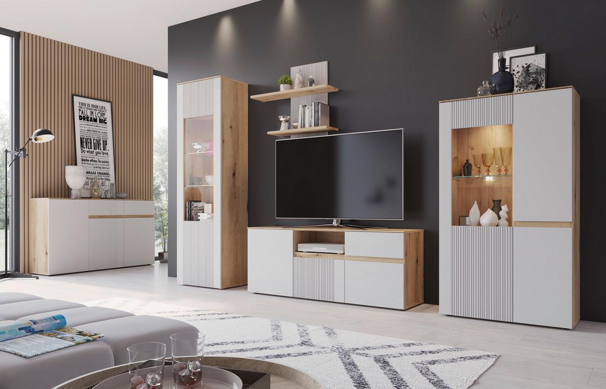 Panou de perete MANILLA - gri deschis/culoare lemn stejar, Modern, material pe bază de lemn (83,5/90/21,9cm) - Modern Living