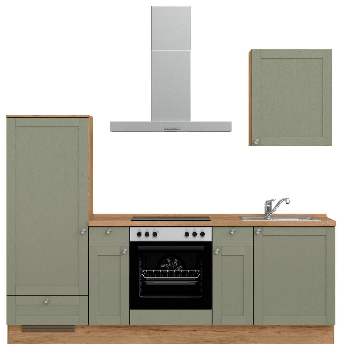 Küchenleerblock Frame Low o. Geräte Olivgrün - Edelstahlfarben/Eichefarben, MODERN, Holzwerkstoff/Metall (240cm) - Nobilia
