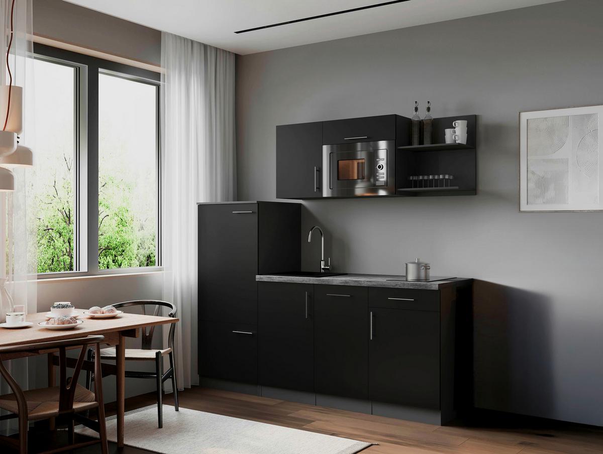 Küchenblock Oliver m. Geräten Schwarz - Schwarz/Grau, Trend, Holzwerkstoff/Metall (205cm) - Respekta