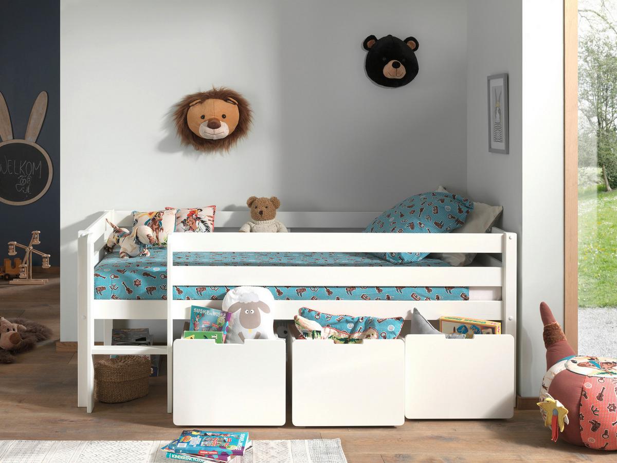 Hochbett Pino mit 3 Schubkästen ca.90x200cm Weiß - Weiß, MODERN, Holz/Holzwerkstoff (90/200cm) - MID.YOU