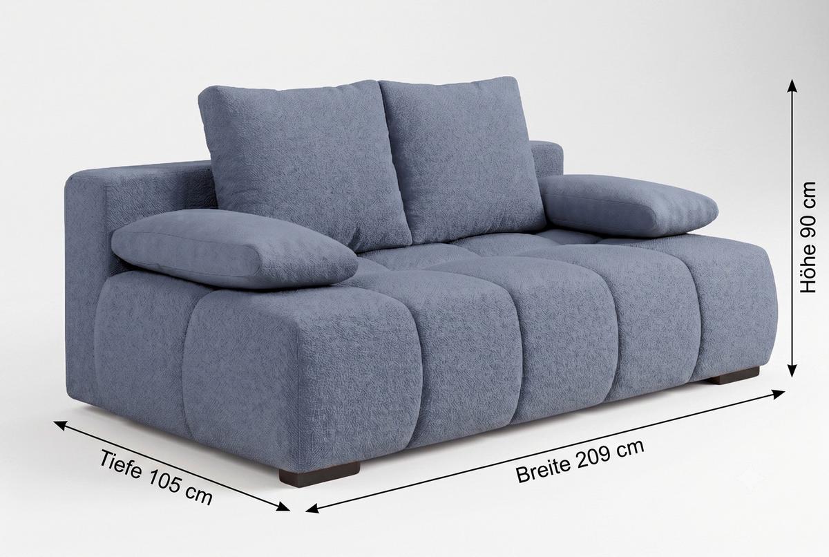 Boxspringsofa Bob Blau - Blau/Chromfarben, KONVENTIONELL, Holzwerkstoff/Kunststoff (209/90/105cm) - Based