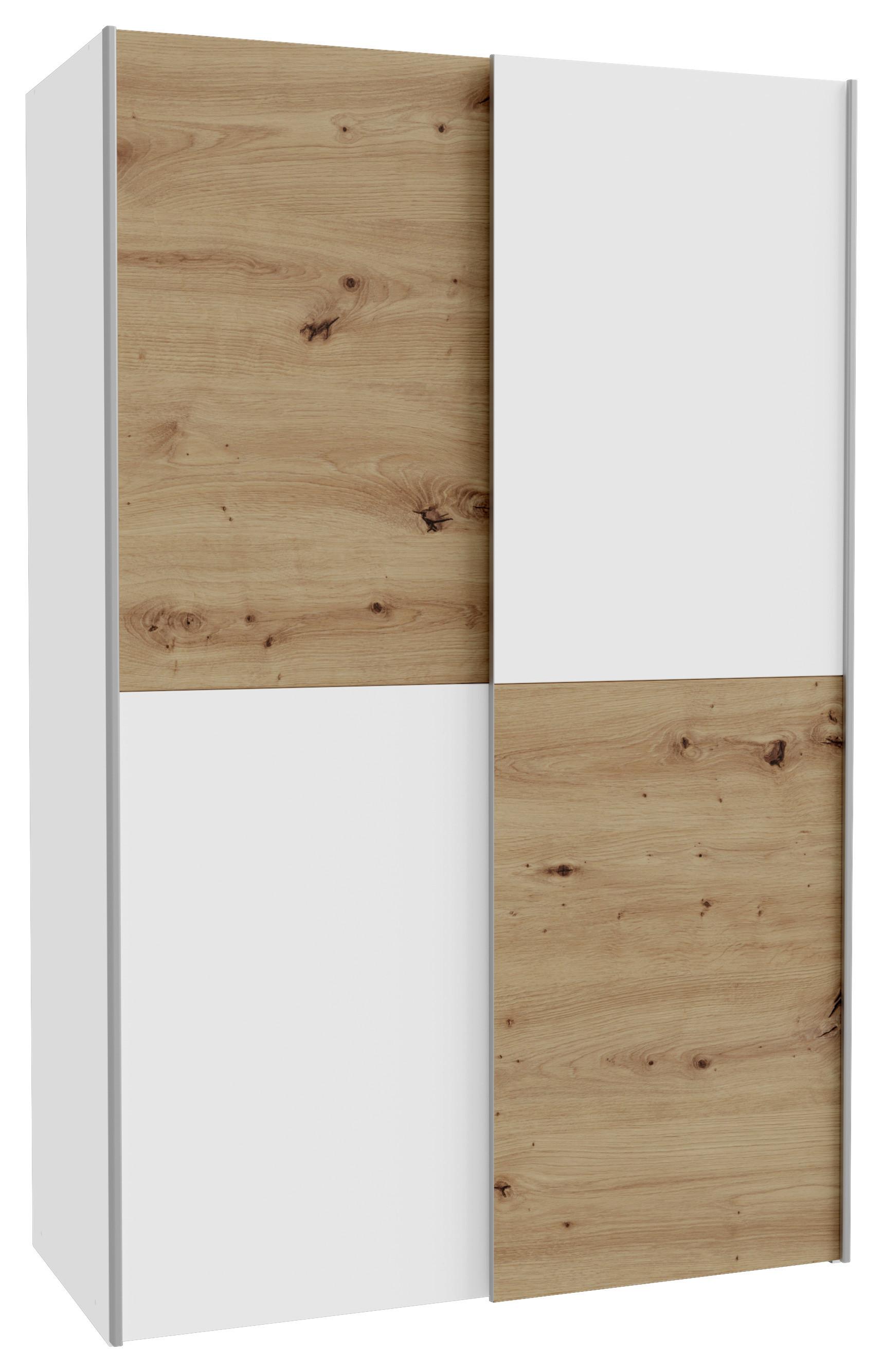 Schwebetürenschrank Ohio in Weiß ca. 120x190,5x61,2cm - Alufarben/Weiß, KONVENTIONELL, Holzwerkstoff/Metall (120/190,5/61,5cm) - Based