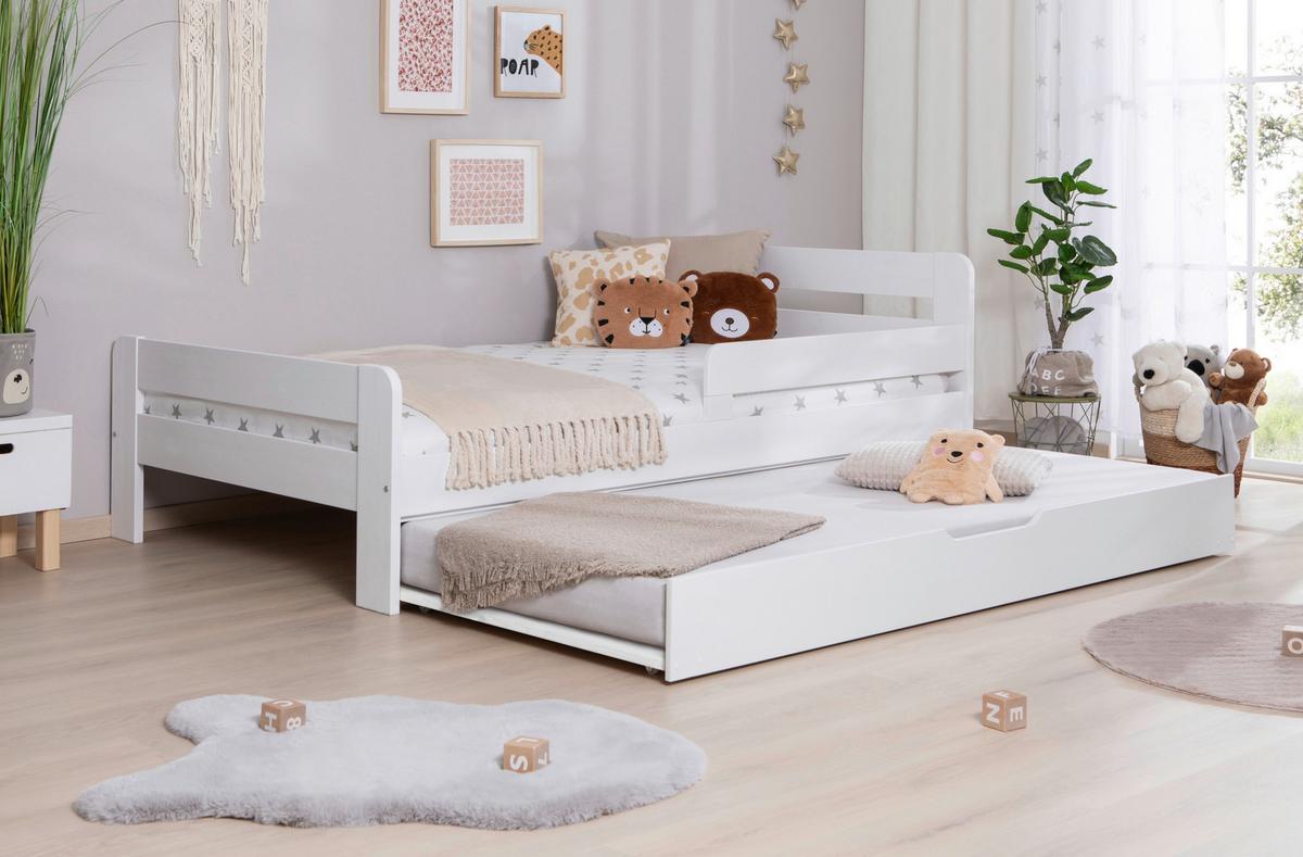 Bett Bennet mit Ausziehbett ca. 120x200 cm Weiß - Naturfarben/Weiß, MODERN, Holz/Textil (120/200cm) - MID.YOU