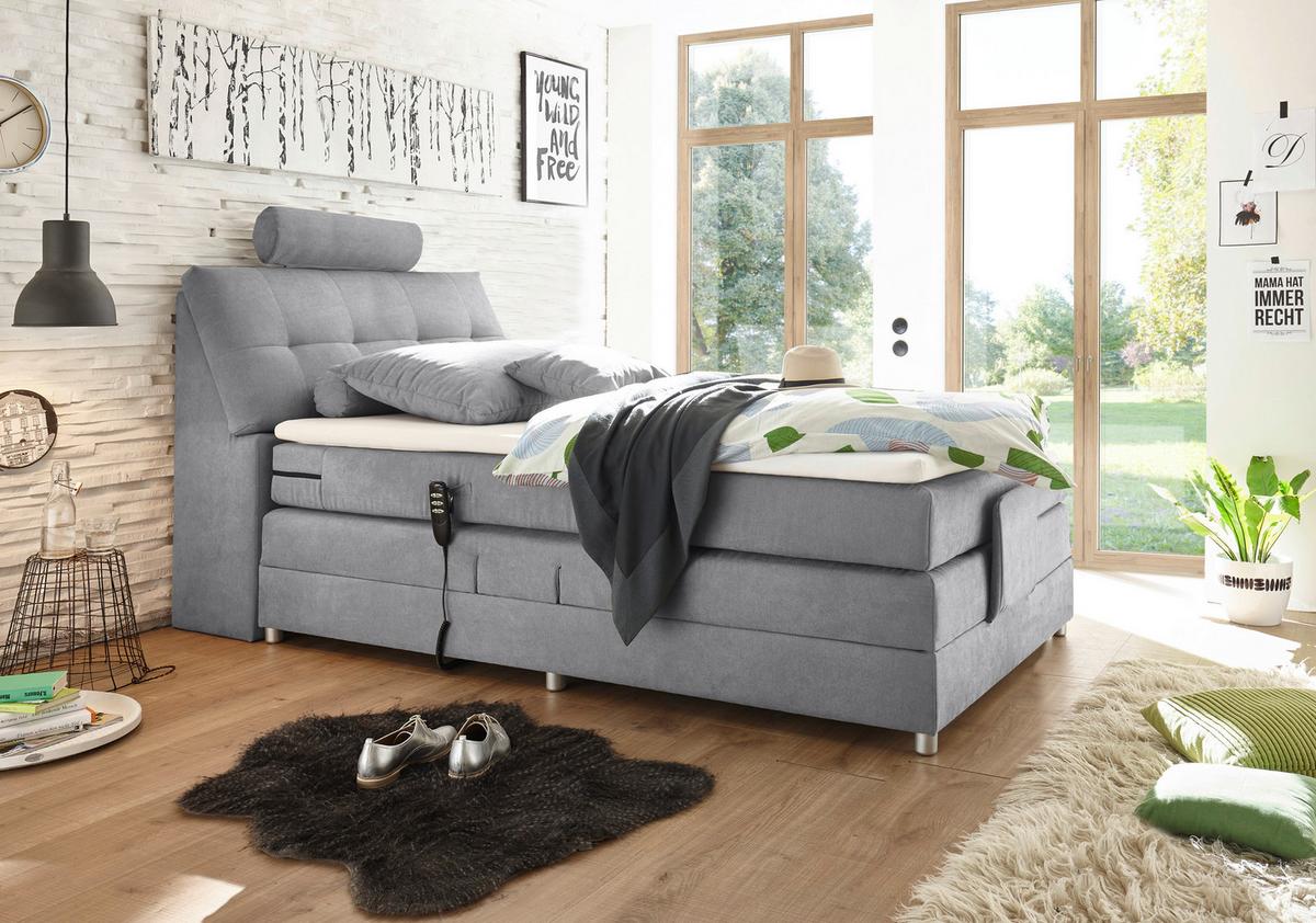 Boxspringbett Palermo elektrisch 120x200cm Hellgrau - Silberfarben/Hellgrau, MODERN, Holzwerkstoff/Kunststoff (120/200cm) - MID.YOU