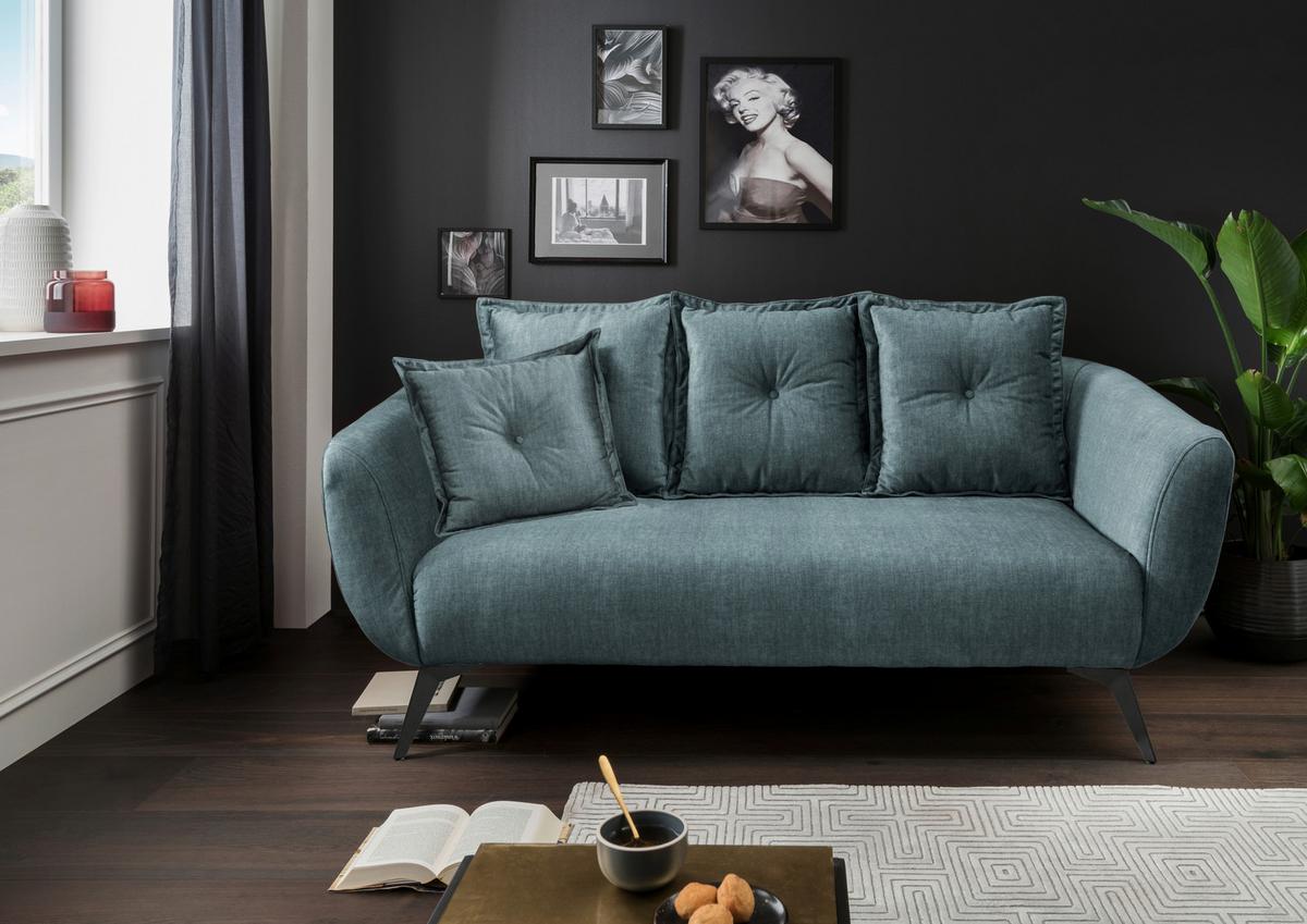 2,5-Sitzer-Sofa Baggio Blau Velours - Blau/Schwarz, MODERN, Holz/Textil (196/94/103cm) - Livetastic