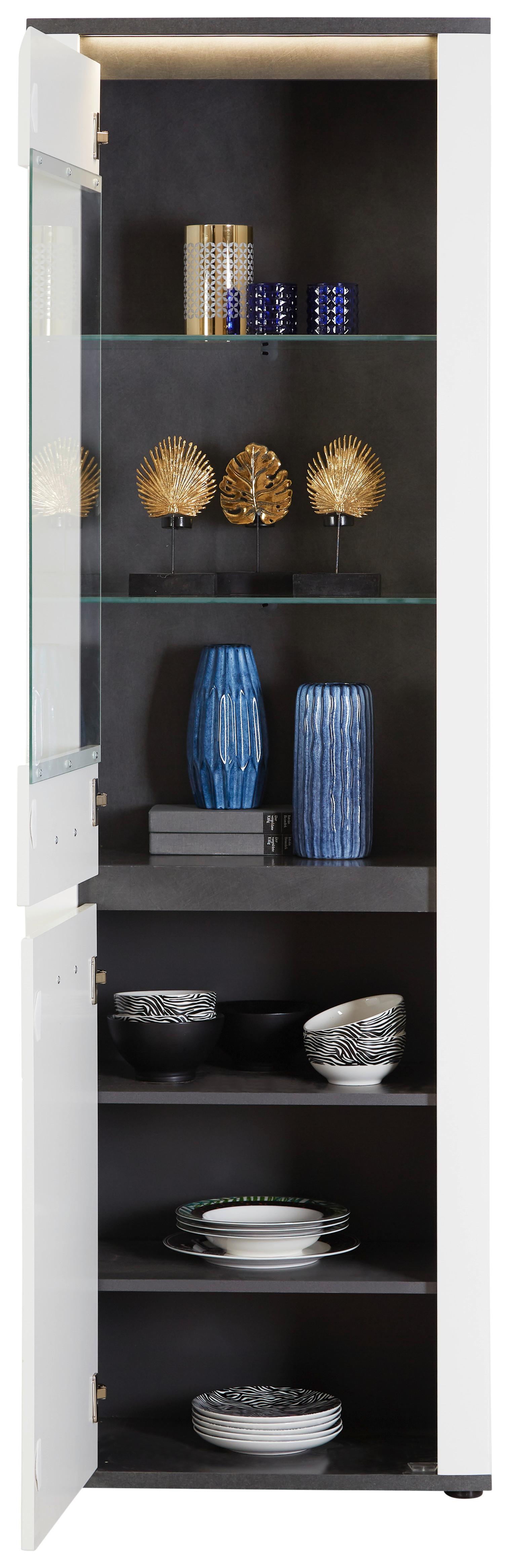 Vitrina Alassio - barve kroma/črna, Moderno, kovina/umetna masa (61,7/200/37,5cm) - Premium Living