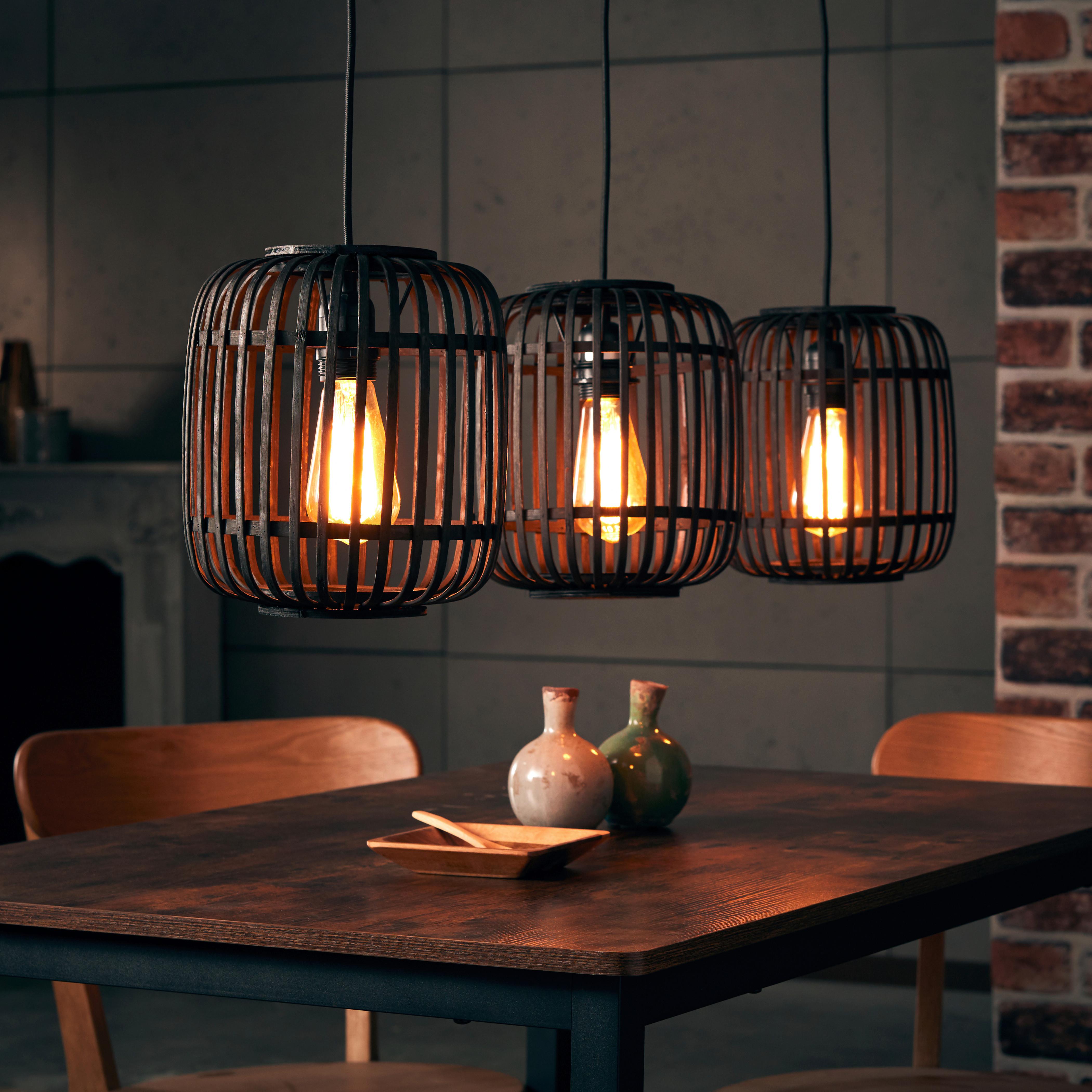 Hängeleuchte Woodrow Dunkelbraun max. 60 Watt - Dunkelbraun/Schwarz, Design, Holz/Metall (105/125/21,5cm) - Brilliant