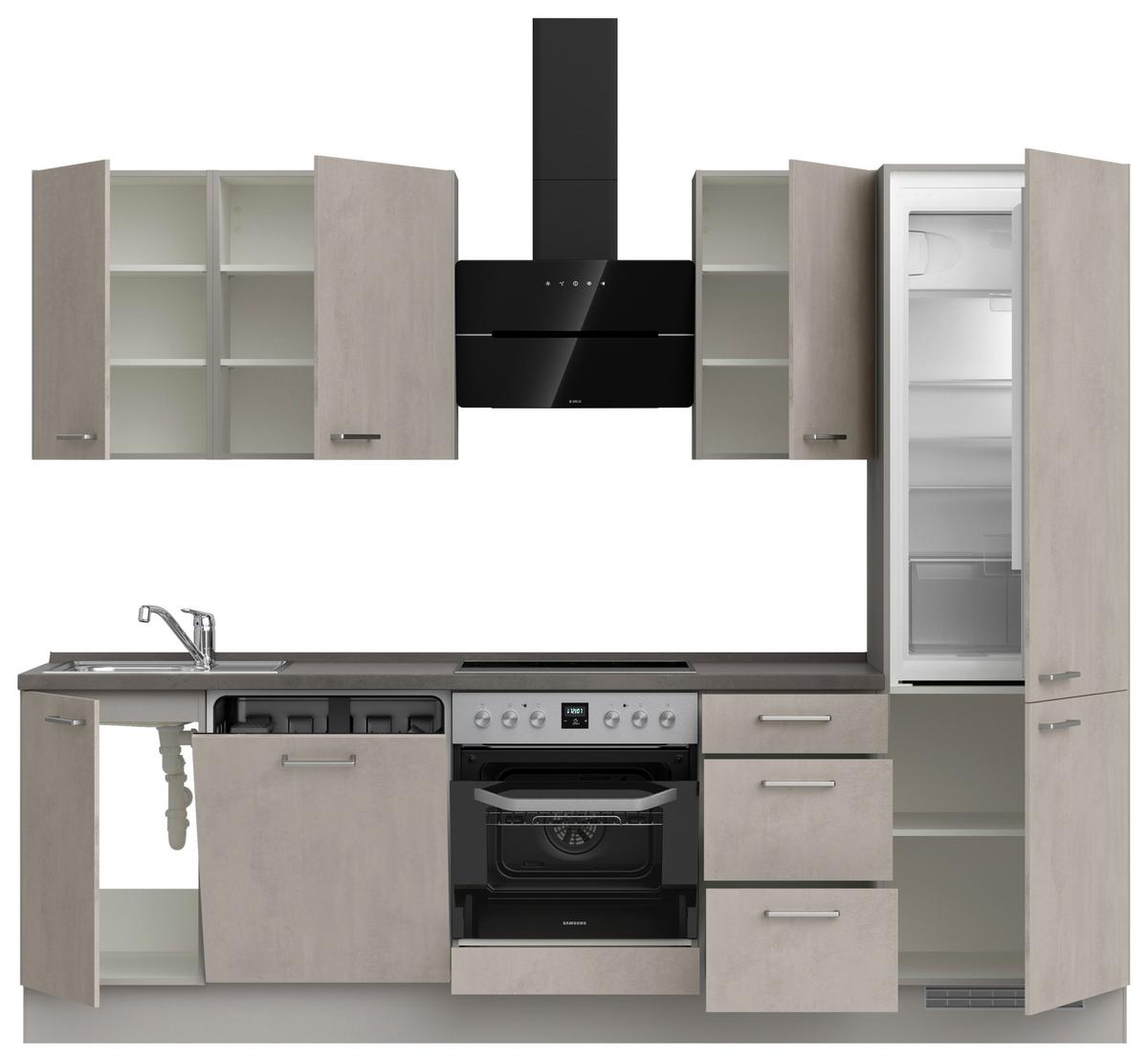 Küchenblock Riva High m. Geräten Grau - Schieferfarben/Edelstahlfarben, MODERN, Holzwerkstoff/Metall (270cm) - Nobilia