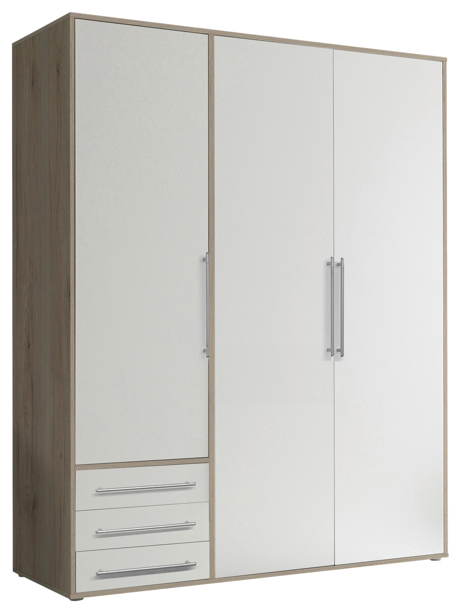 Omara S Klasičnimi Vrati Lyss, Bela, Hrast, 155 Cm - srebrne barve/bela, Moderno, umetna masa/leseni material (155/194/58cm) - Livetastic