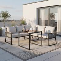Dining-Loungeset Sonora Grau Outdoorstoff/Metall - Hellgrau/Schwarz, MODERN, Glas/Kunststoff (181/73/65cm) - Bessagi Garden