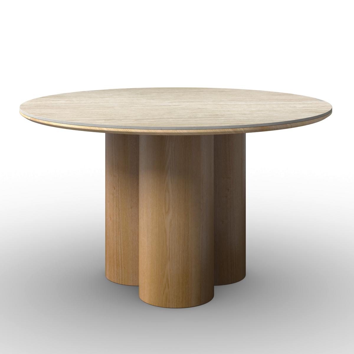 Jedilna Miza Kiano, Naravne Barve, Porcelan, Ø 130cm - krem barve/naravne barve, Moderno, leseni material/les (130/75cm) - Bessagi Home