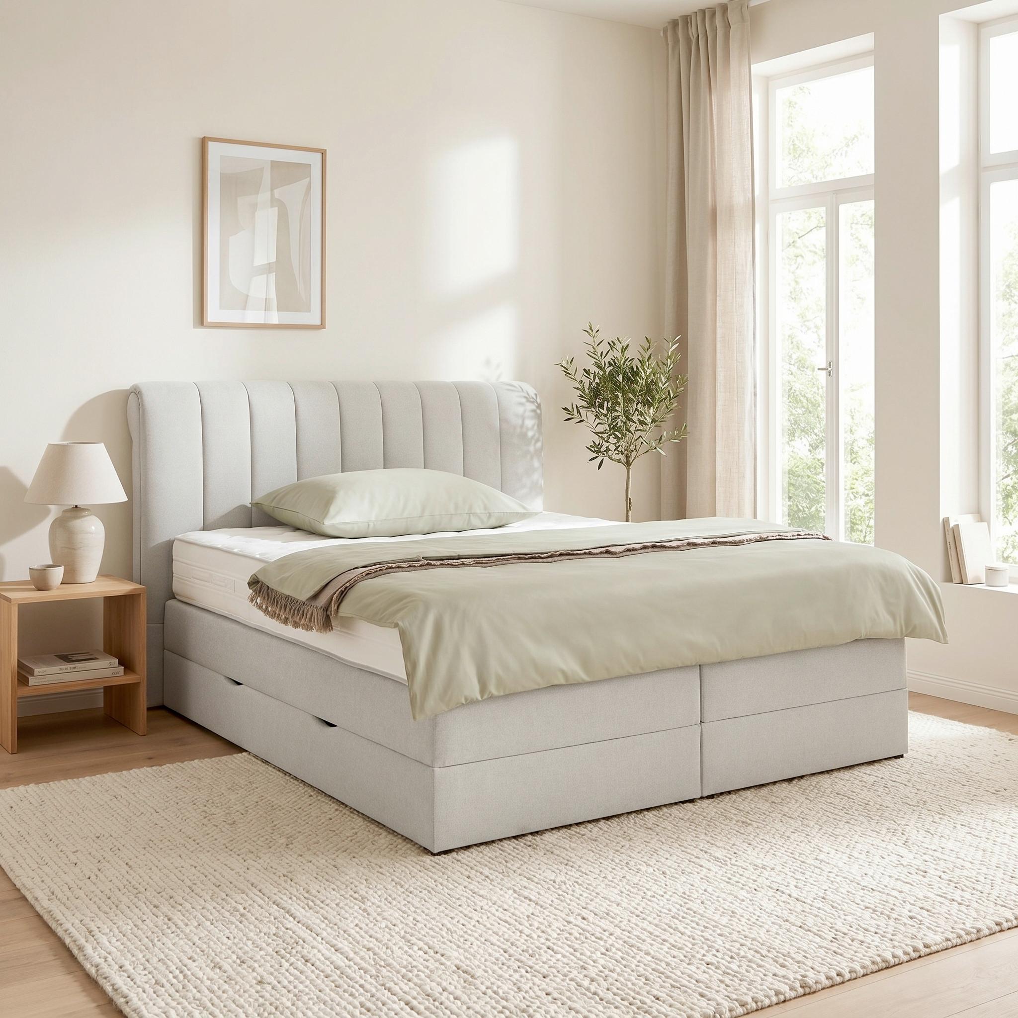 Boxspringbett Belano Hellgrau ca. 200x200cm - Hellgrau, KONVENTIONELL, Holz/Holzwerkstoff (200/200cm) - Premium Living