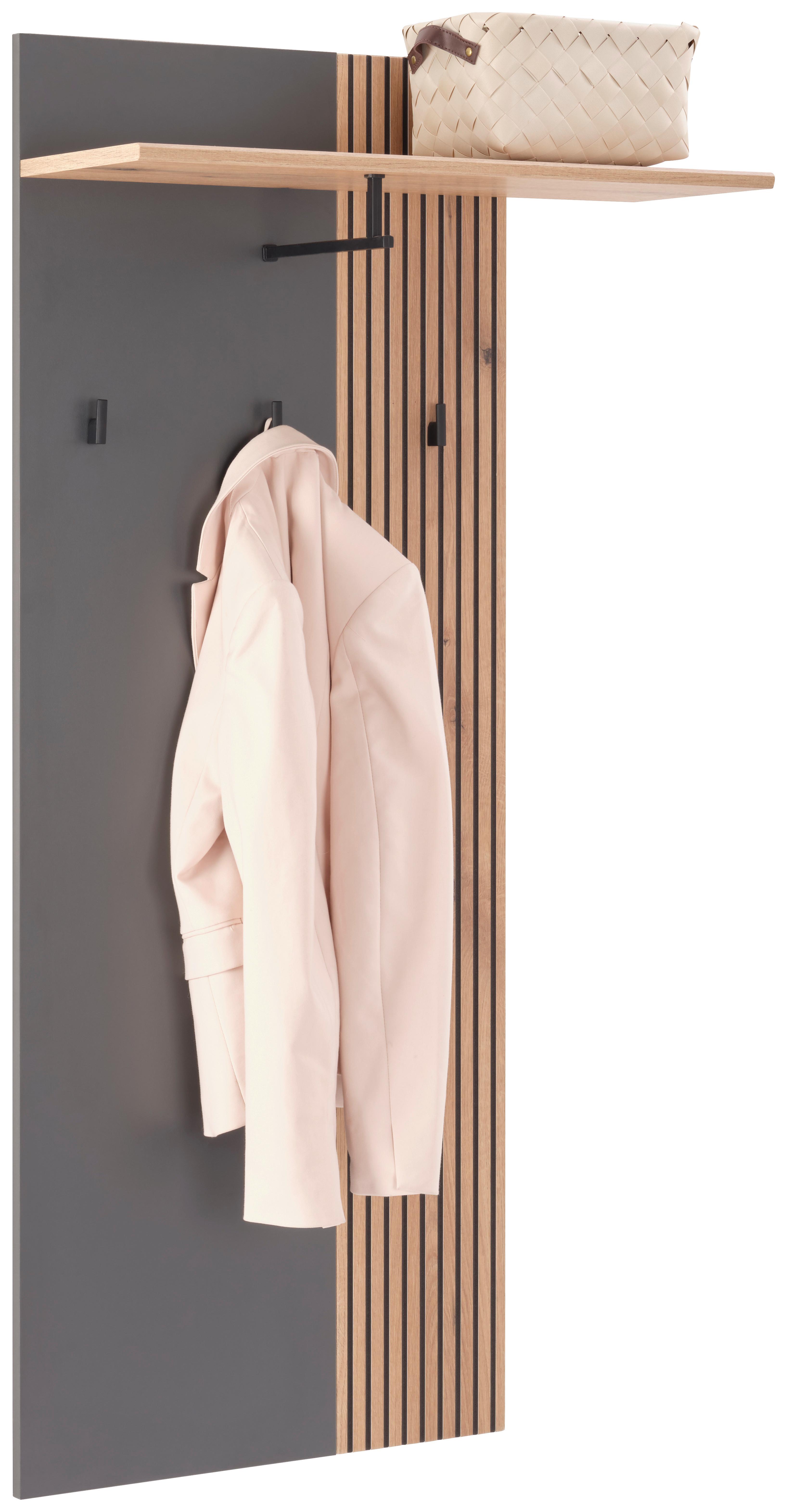 Panou cuier CLEVER - culoare lemn stejar/antracit, Modern, material pe bază de lemn (70,1/139/26cm) - Modern Living