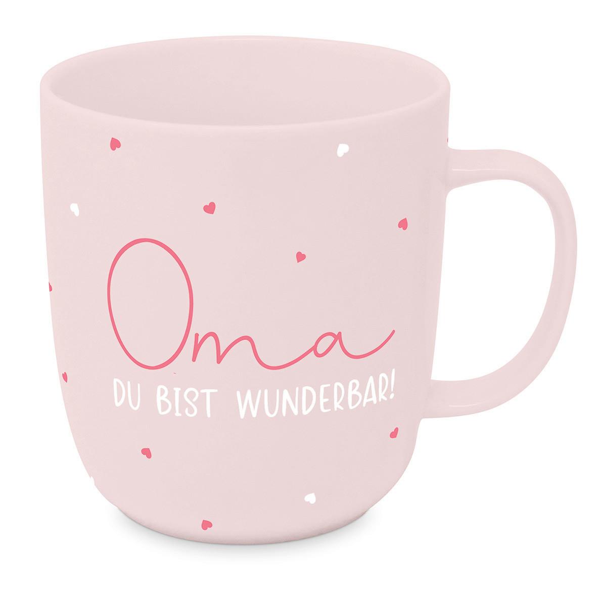 Kaffeebecher Oma aus Keramik ca. 400ml - Rosa/Weiß, MODERN, Keramik (9/10cm)