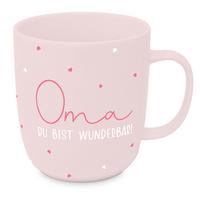 Kaffeebecher Oma aus Keramik ca. 400ml - Rosa/Weiß, MODERN, Keramik (9/10cm)