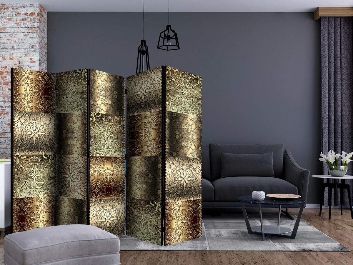 Paravan Metal Plates I, 5-Delni, Dvostranski - večbarvno, Basics, tekstil/les (225/172/3cm) - artgeist