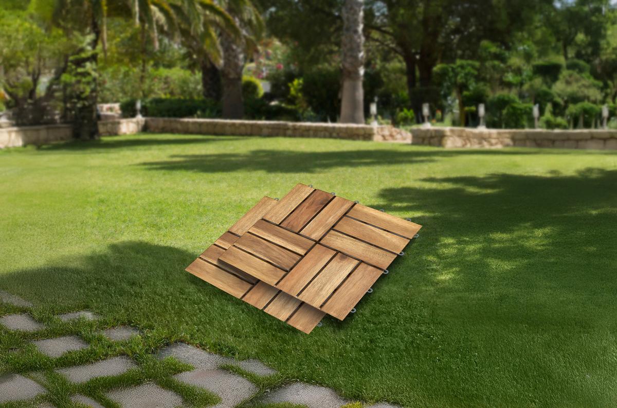 PŁYTKA TARASOWA AKAZIE QUATTRO - kolor akacjowy/brązowy, Konventionell, tworzywo sztuczne/drewno (30/30/2,4cm) - Ambia Garden