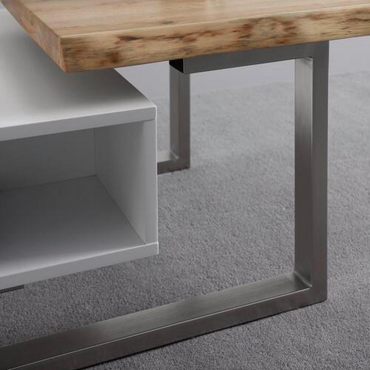 Couchtisch Carlos Weiß/Eichefarben Echtholz/MDF - Eichefarben/Weiß, MODERN, Holz/Metall (110/61/40cm) - Bessagi Home