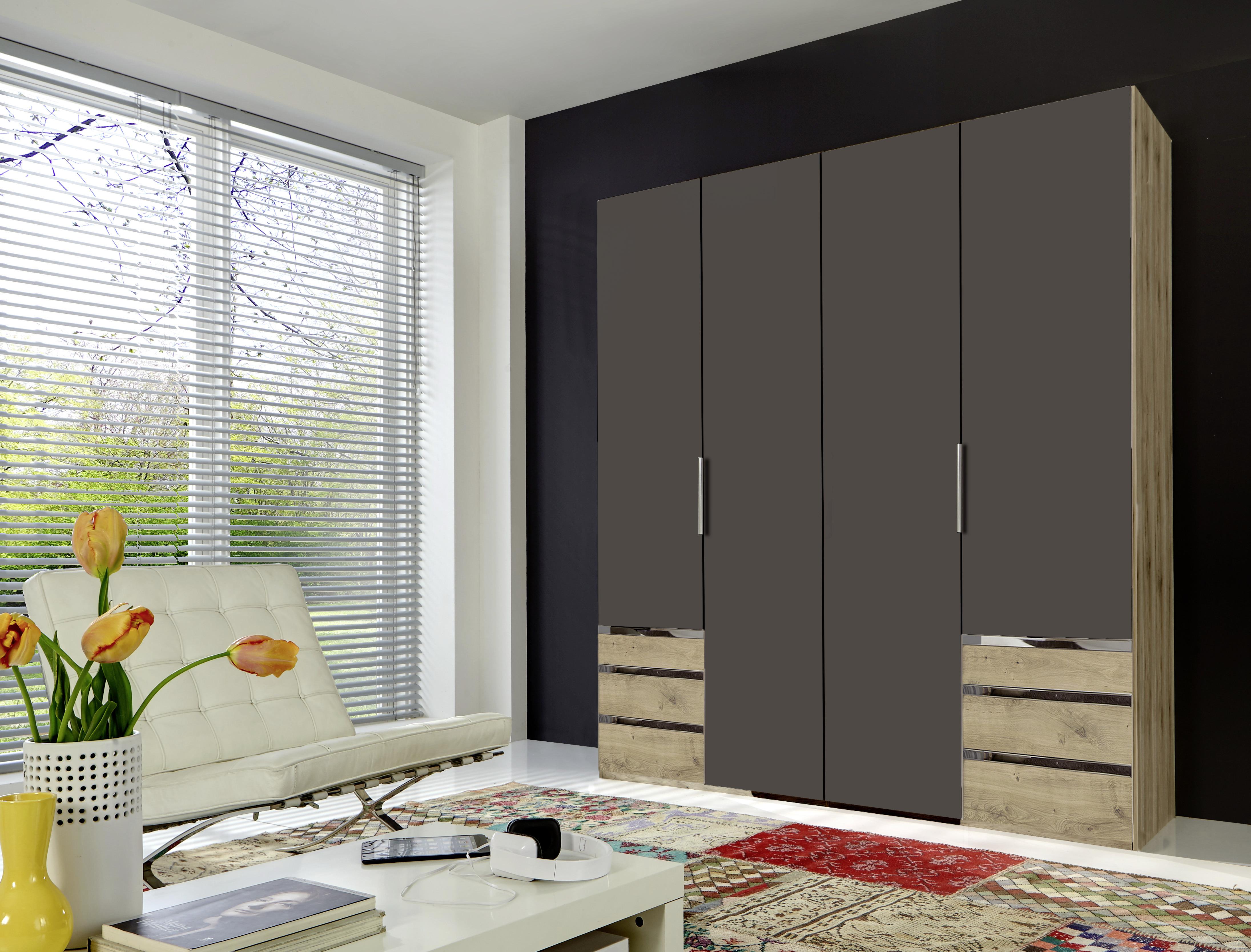 Drehtürenschrank Level 36A B:ca.200cm Graphit/Eiche Dekor - Chromfarben/Eichefarben, MODERN, Holzwerkstoff/Kunststoff (200/216/58cm) - MID.YOU