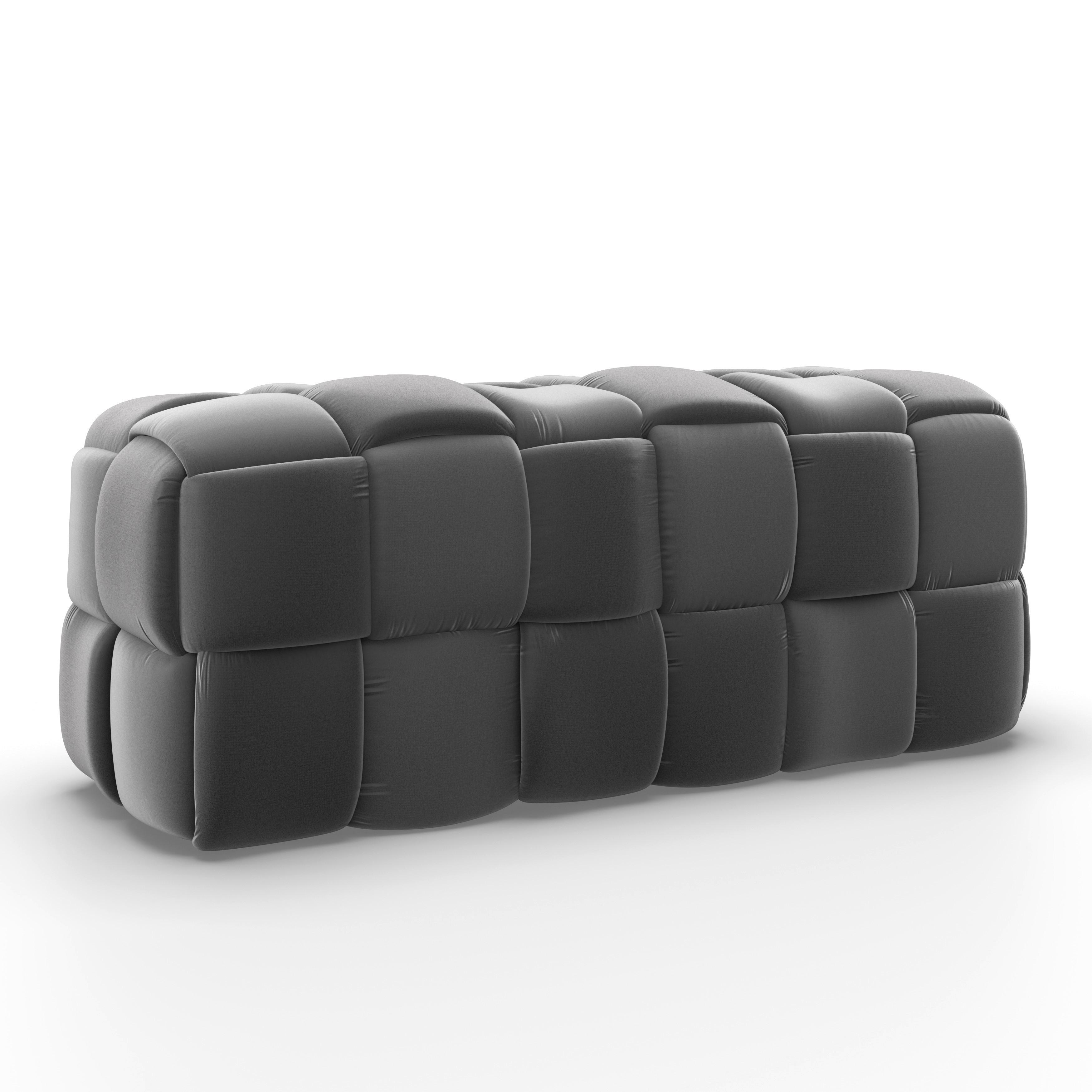 Hockerbank Ella Grau Samt Gepolstert - Schwarz/Grau, MODERN, Holz/Kunststoff (118/47/47cm) - Bessagi Home