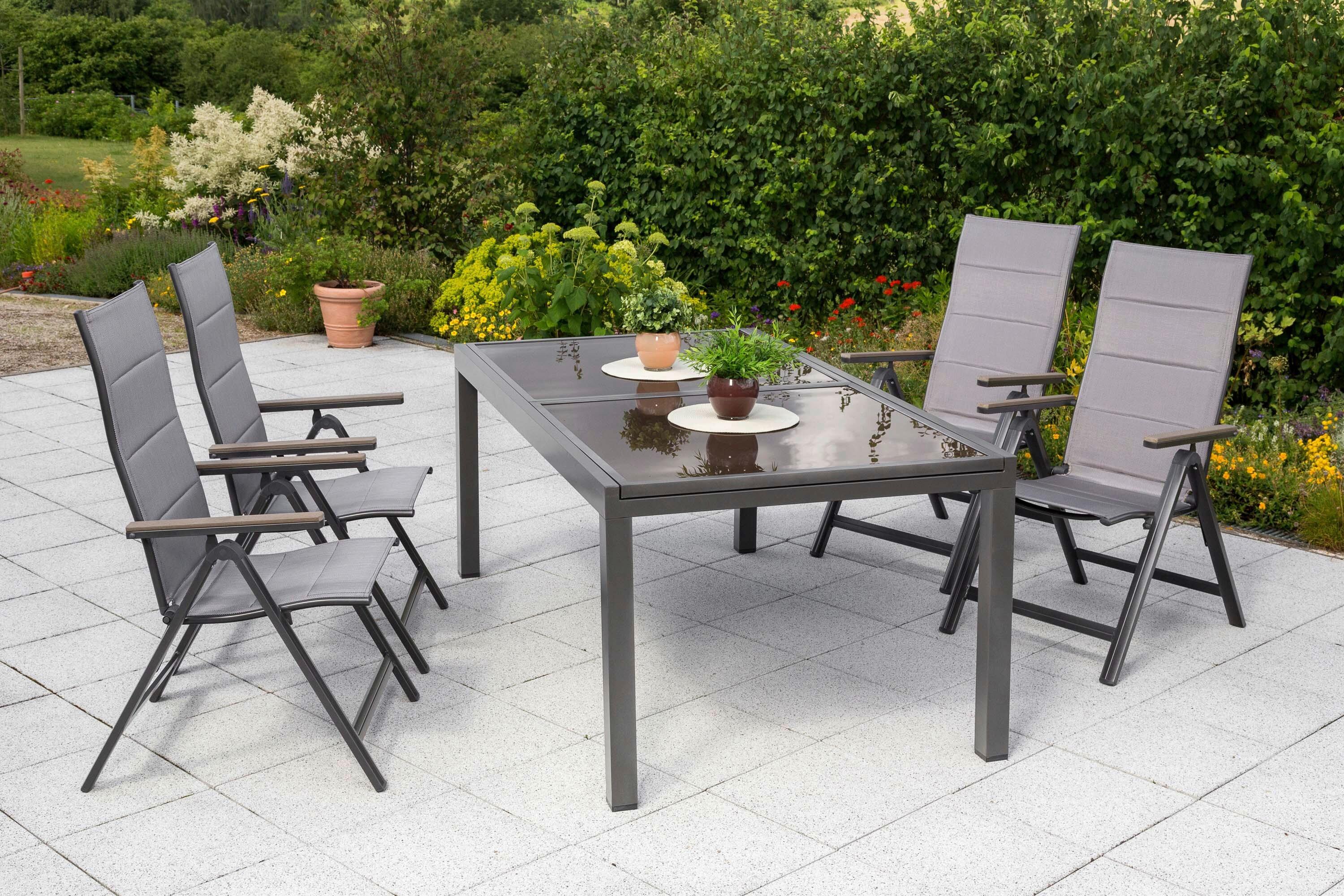 Gartentischgruppe Trivero 5-tlg. Graphitfarben/Braun - Graphitfarben/Braun, KONVENTIONELL, Glas/Kunststoff - Gardenson