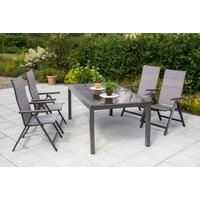 Gartentischgruppe Trivero 5-tlg. Graphitfarben/Braun - Graphitfarben/Braun, KONVENTIONELL, Glas/Kunststoff - Gardenson