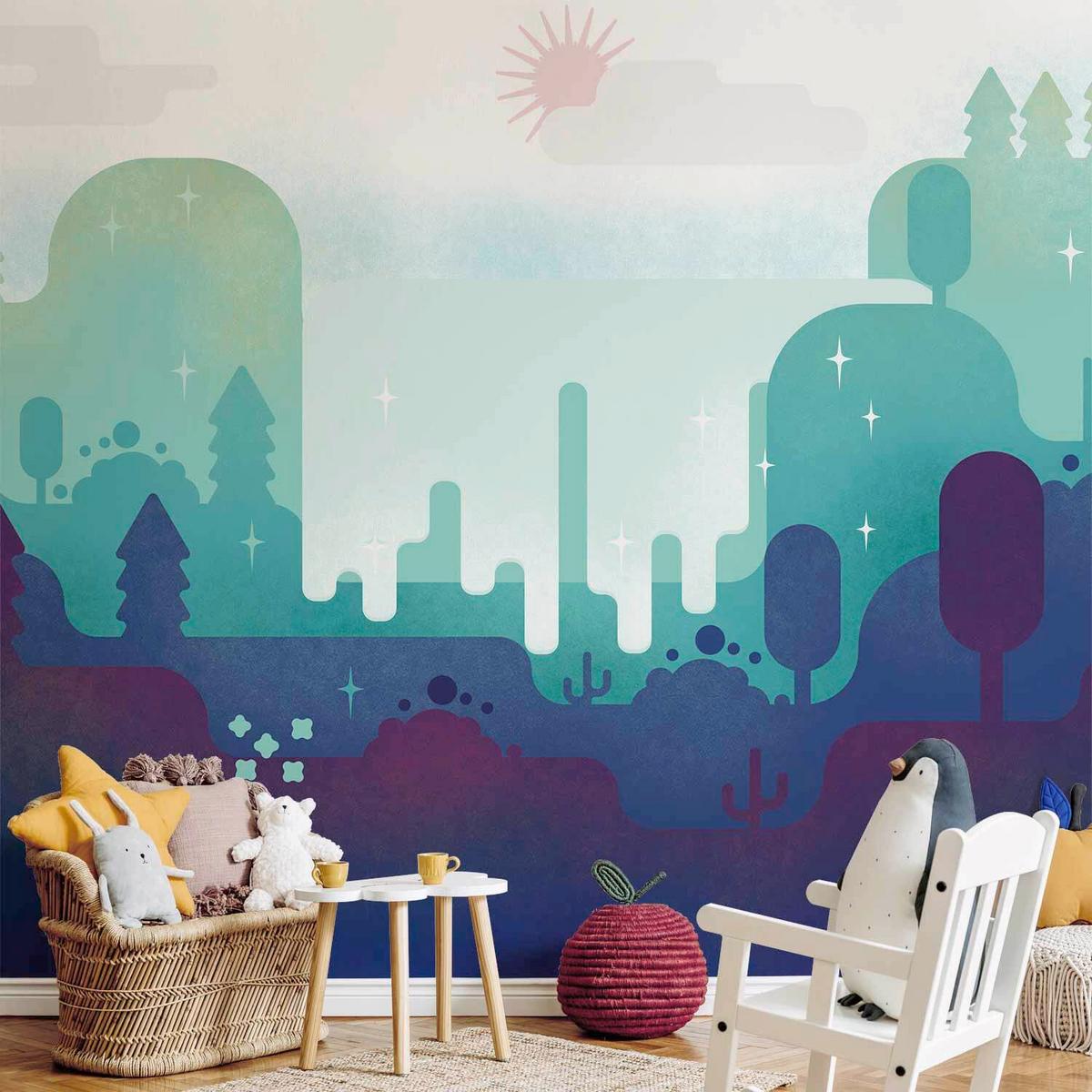 Fotótapéta Fairy-Tale Landscape - bézs/kék, Lifestyle, textil (250/175cm) - artgeist