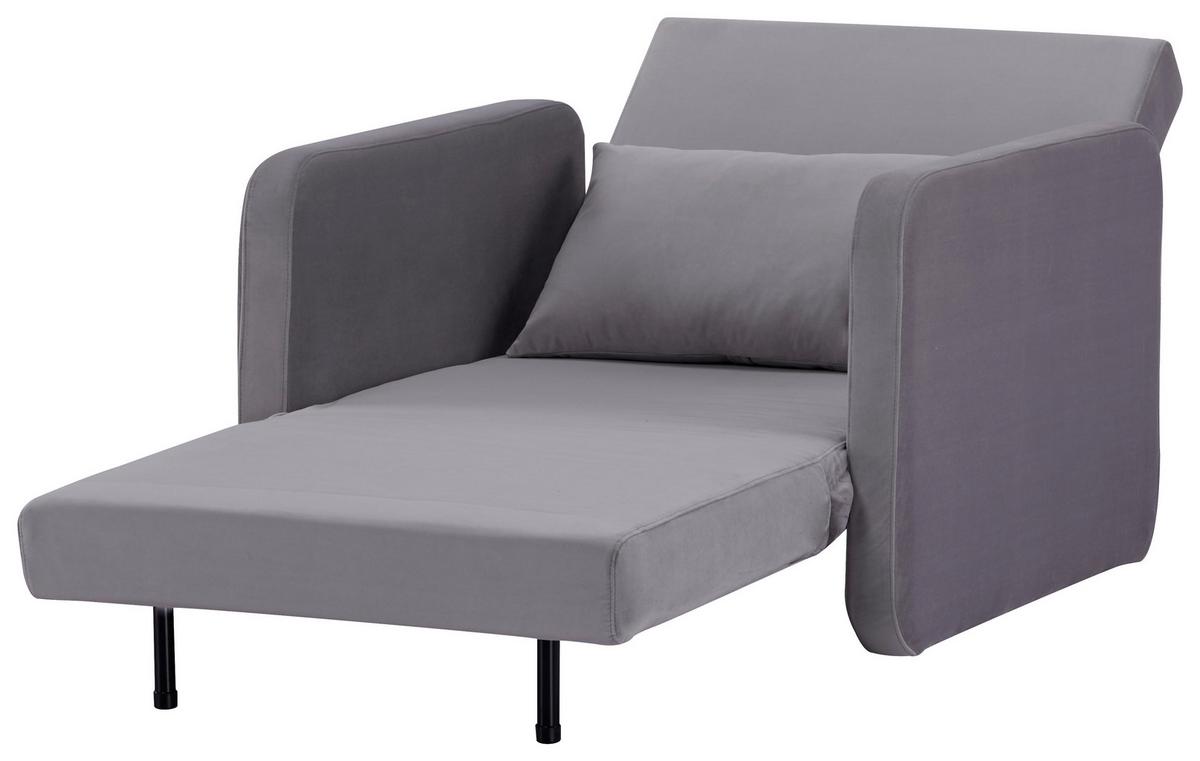 Naslanjač York, Siva, Žamet, Ležišče - siva/črna, Design, umetna masa/tekstil (93/83/85cm) - Modern Living