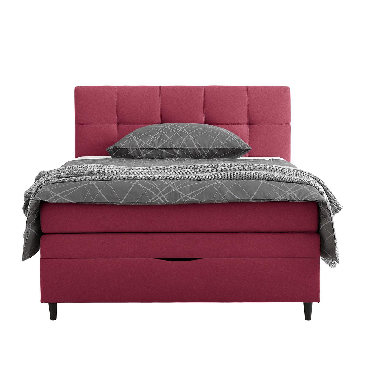 Boxspringbett Miami in Weinrot ca. 140x200cm - Schwarz Hochglanz/Weinrot, KONVENTIONELL, Holz/Holzwerkstoff (140/200cm) - Mömax