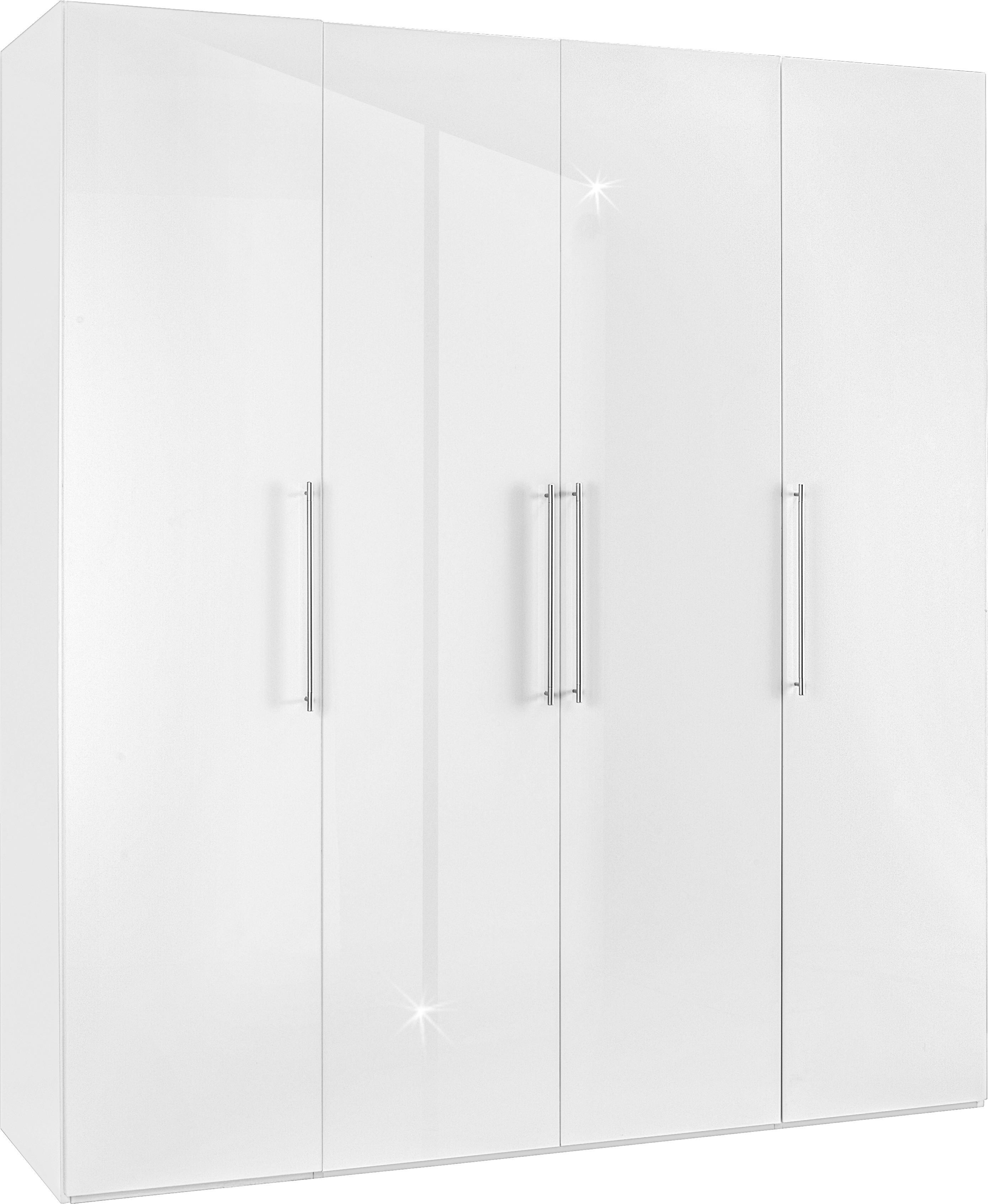 Ruhásszekrény Fehér 4 Ajtós Glossy - Króm/Fehér, konvencionális, Faalapú anyag/Fém (196/219/60cm) - Modern Living