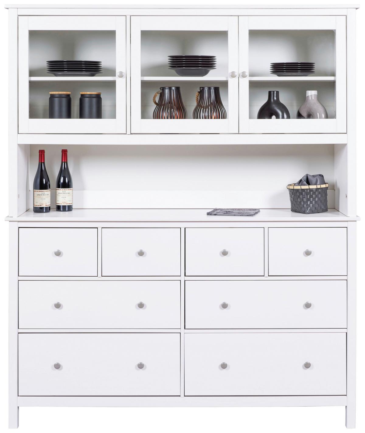 Buffetaufsatz Cilly Home ca. 160 cm Weiß - Silberfarben/Weiß, KONVENTIONELL, Holz/Metall (160cm) - MID.YOU