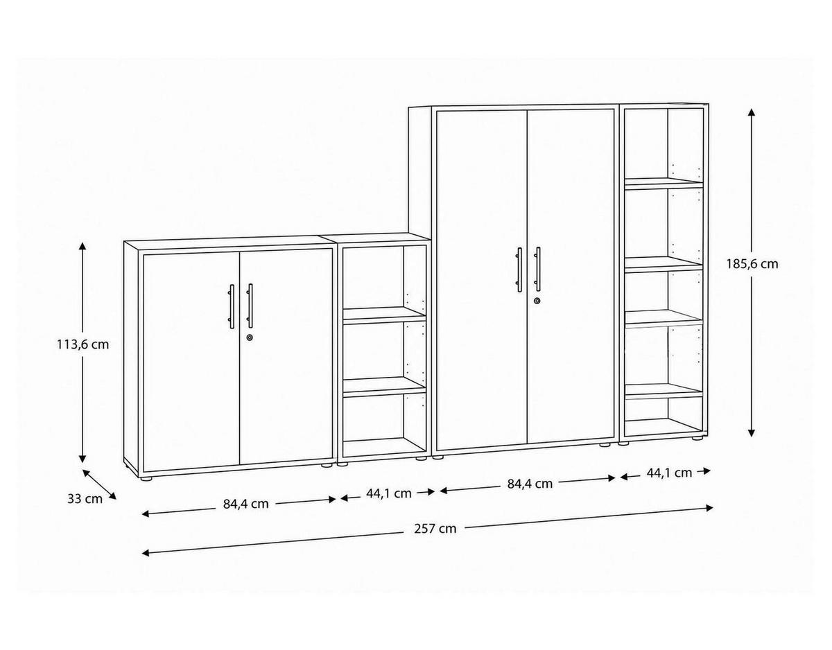 AKTENSCHRANK OFFICE EDITION - SW SET 4 - Anthrazit/Anthrazit Hochglanz, MODERN, Holzwerkstoff (128,5/185,6/33cm) - MID.YOU