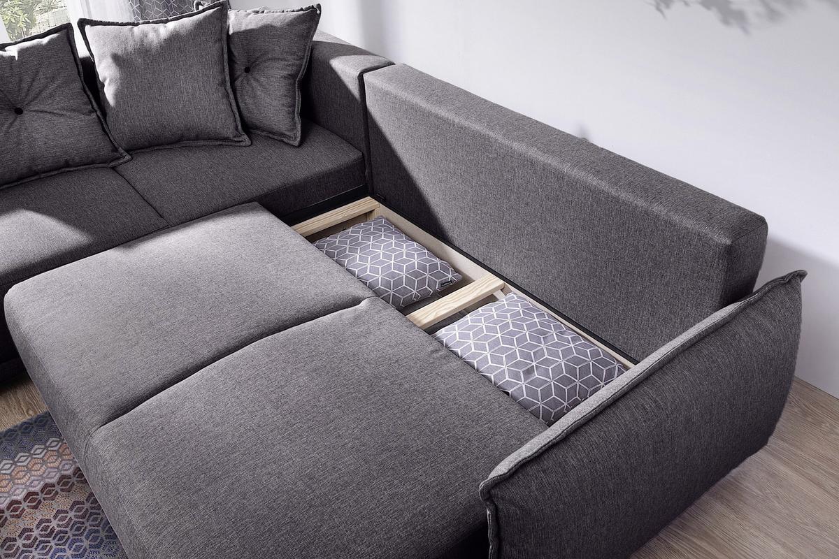 Eckschlafsofa in Dunkelgrau ´LAZY LUKKA DUNKELGRAU´ - Dunkelgrau/Hellgrau, Basics, Holz/Textil (190/235cm) - MID.YOU