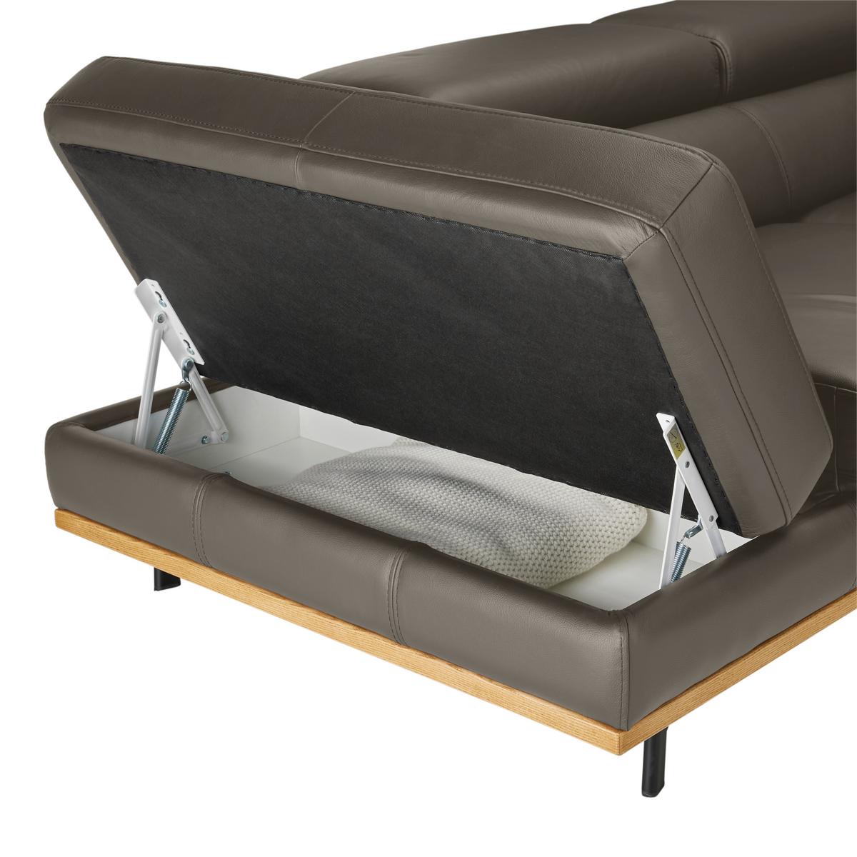 Wohnlandschaft Carmen rechts Dunkelgrau - Dunkelgrau/Schwarz, MODERN, Leder/Holz (292/72/226cm) - Premium Living