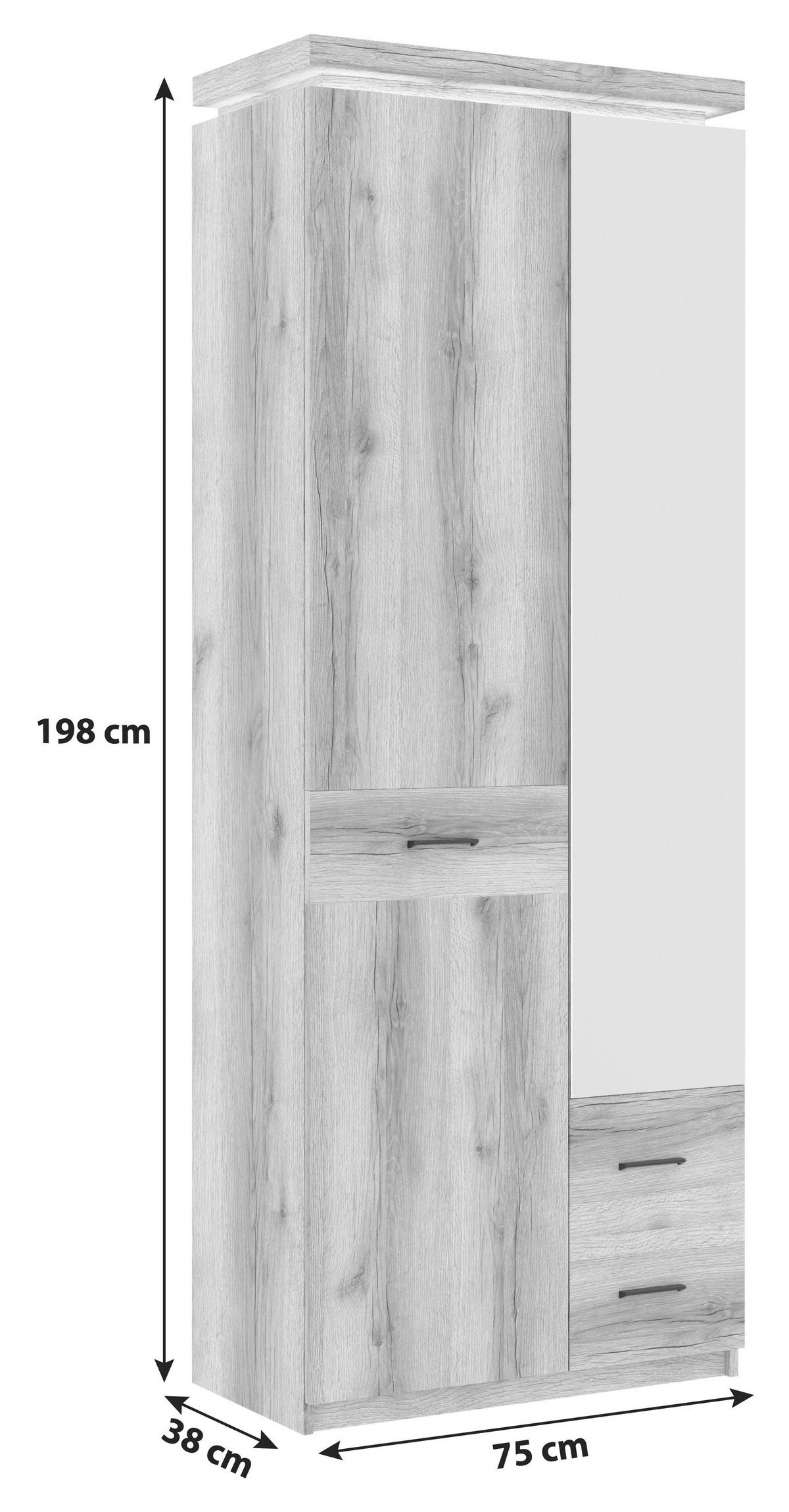 Garderobni Ormar Vancouver - boje hrasta/antracit, Moderno, staklo/drvni materijal (75/198/38cm) - Premium Living
