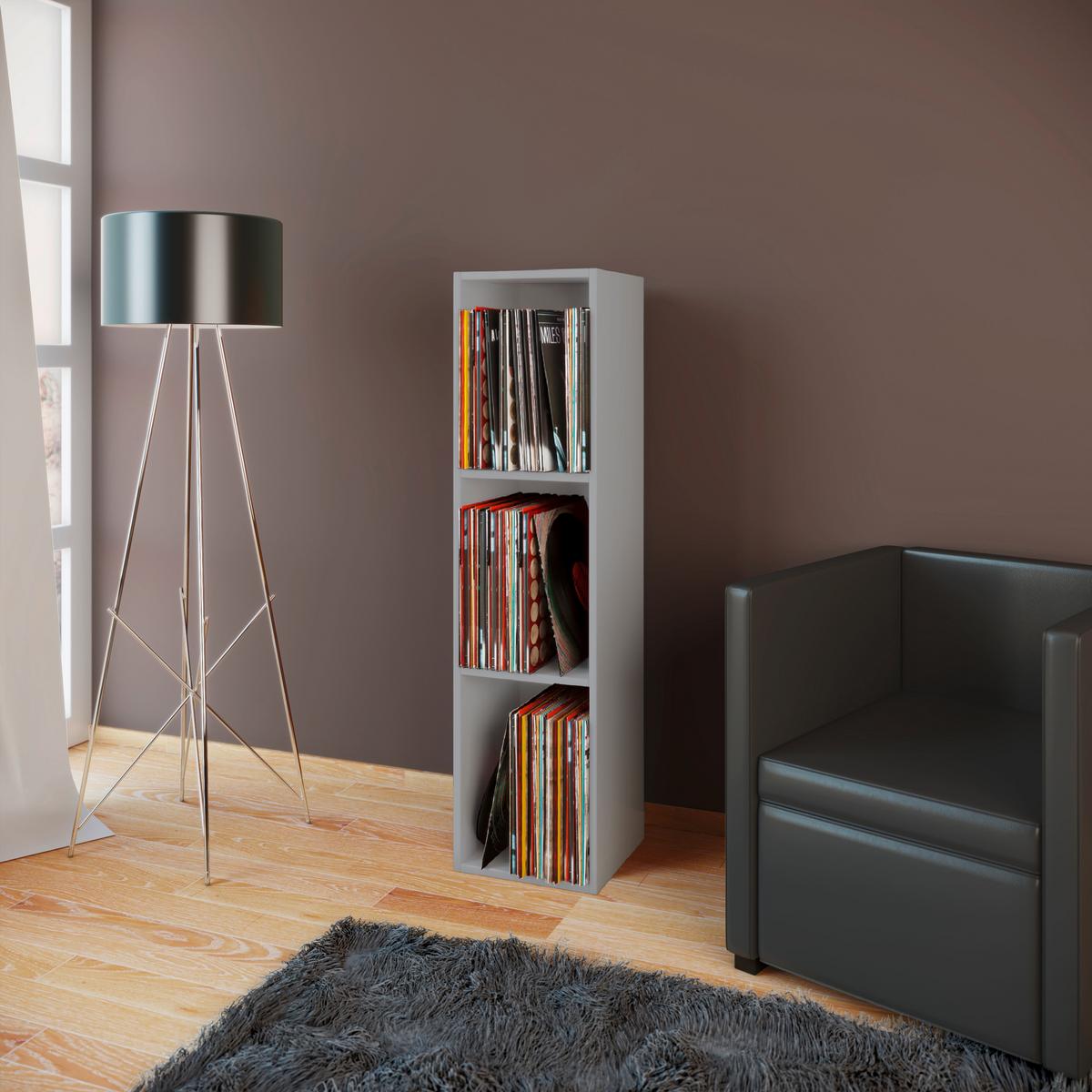 Schallplattenregal Platto in Grau, 3-fach - Grau, Basics, Holzwerkstoff (34/107/30cm) - MID.YOU