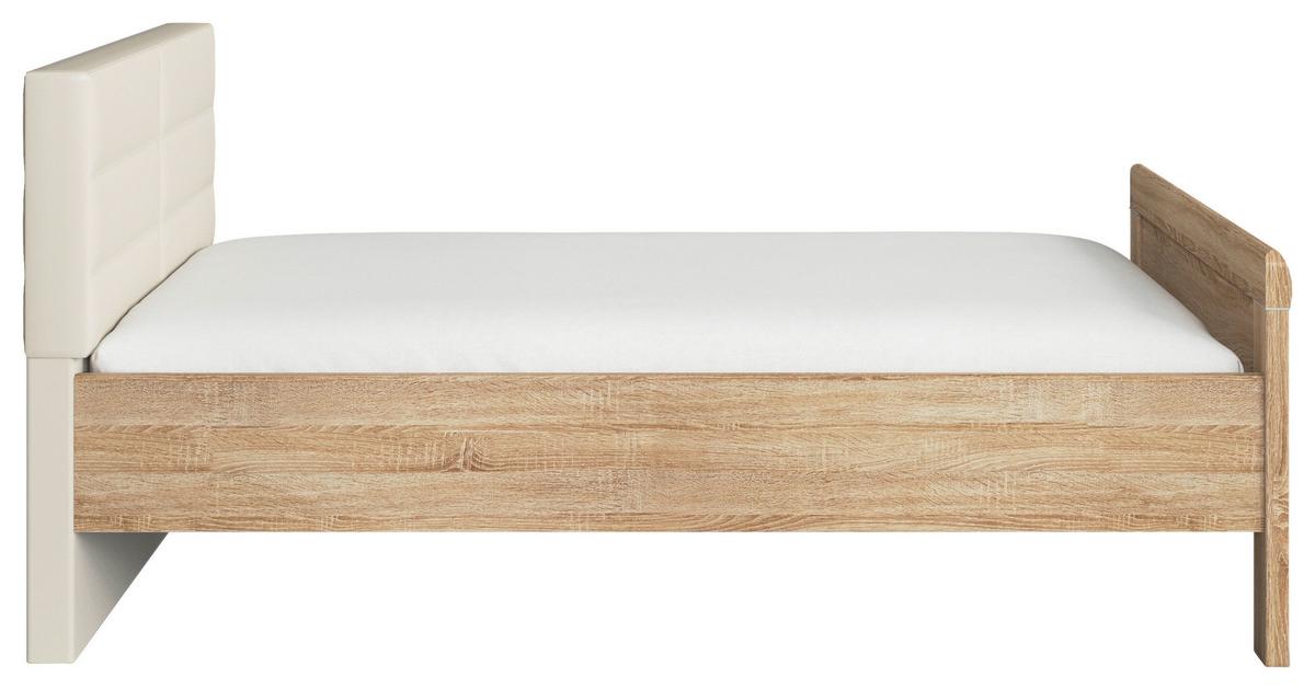 Postelja Evelyn, Barva Hrasta, Barva Šampanjca, 90x200 - barve šampanjca/hrast sonoma, Design, tekstil/leseni material (90/200cm) - Novel