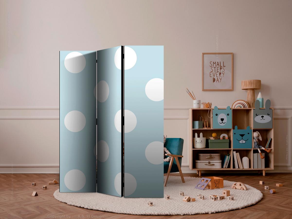 Paravan Blue Sweetness, 3-Delni, Dvostranski - pastelno modra/bela, Basics, tekstil/les (135/172/3cm) - artgeist