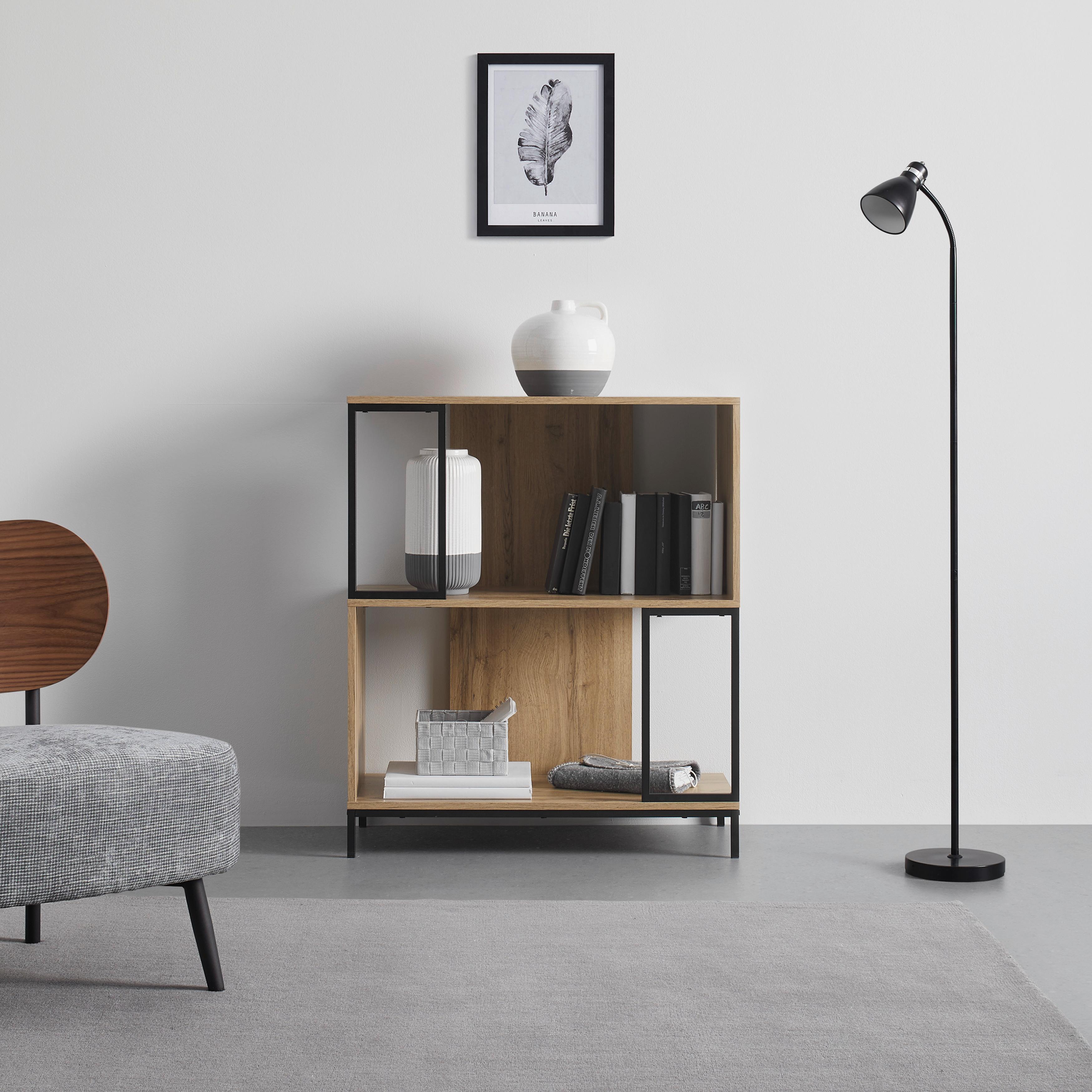 FRISTÅENDE HYLLA GENY - svart/ekfärgad, Modern, metall (80/94,6/40cm) - Bessagi Home