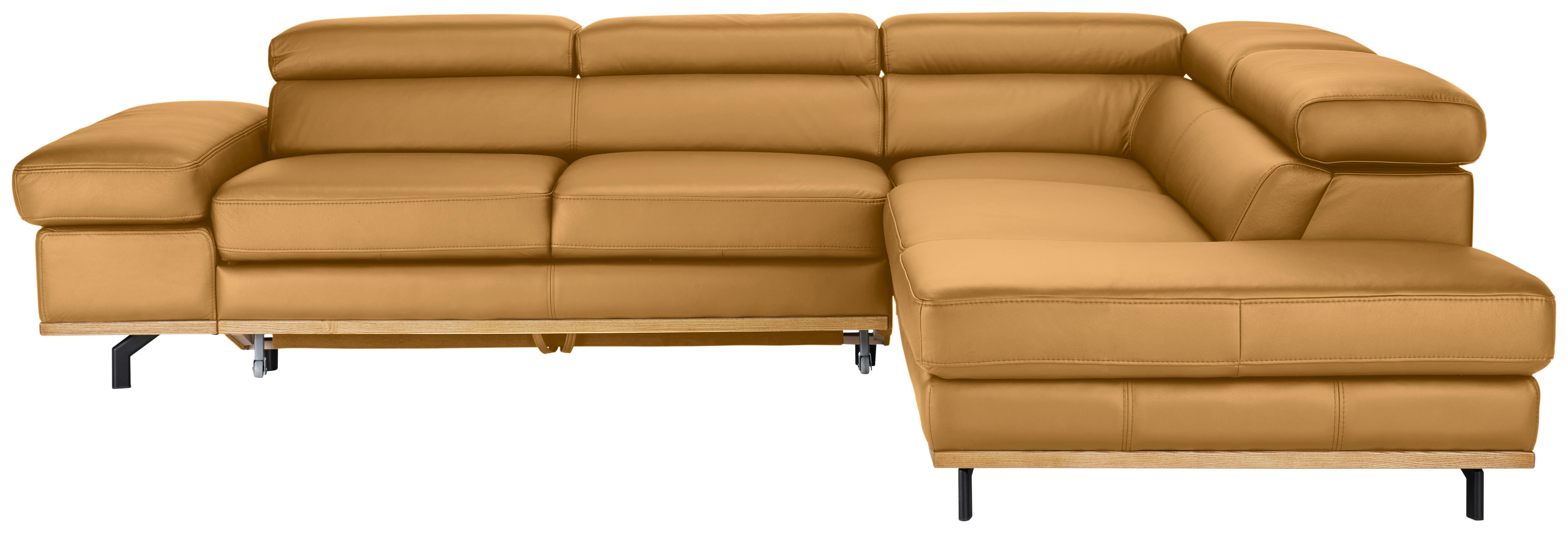 Wohnlandschaft Carmen rechts Senfgelb - Senfgelb/Schwarz, MODERN, Leder/Holz (292/72/226cm) - Premium Living