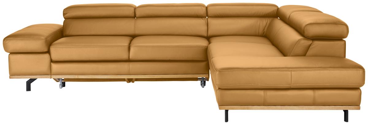 Wohnlandschaft Carmen rechts Senfgelb - Senfgelb/Schwarz, MODERN, Leder/Holz (292/72/226cm) - Premium Living