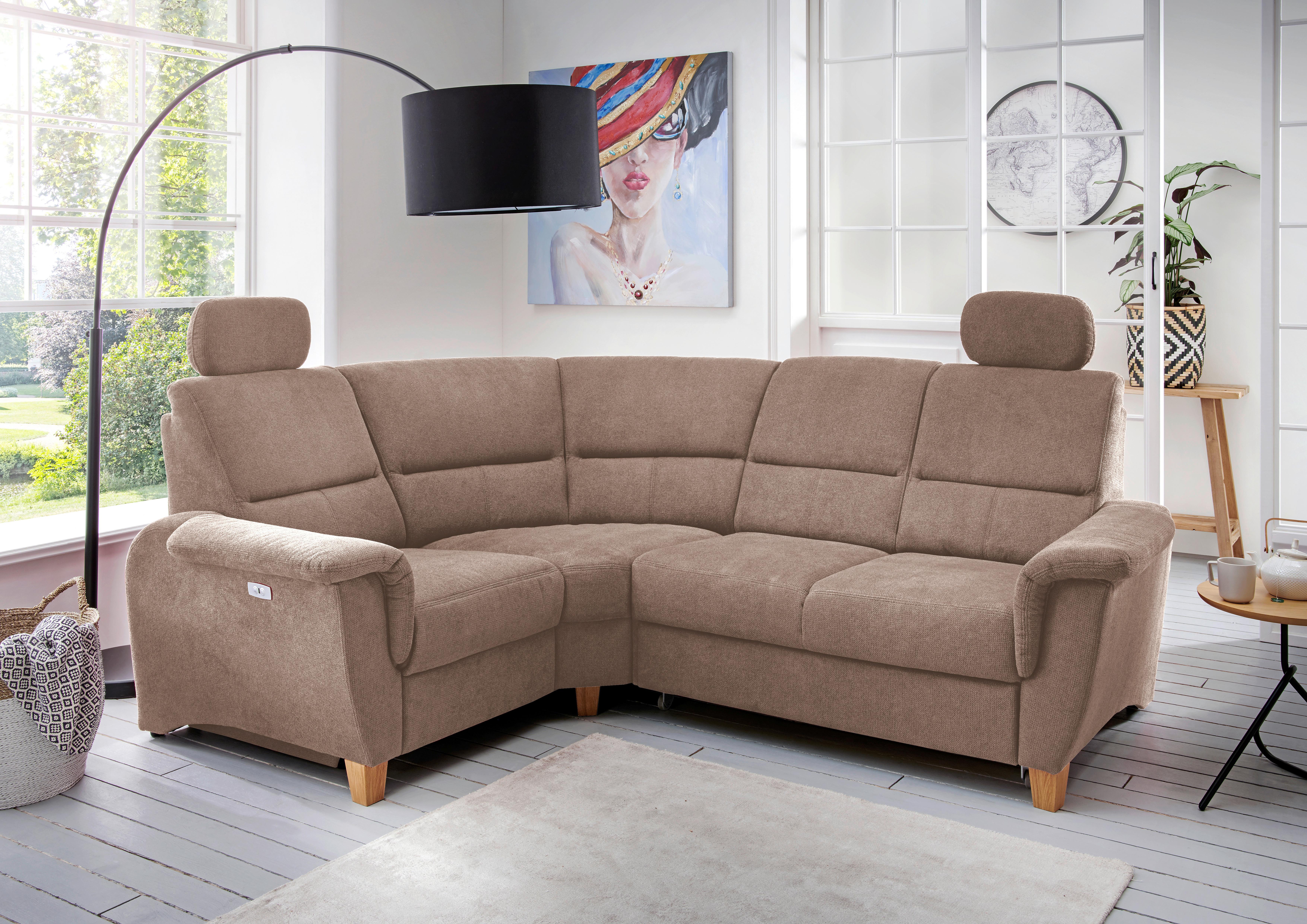 Wohnlandschaft Parole Hellbraun Struktur - Hellbraun/Wildeiche, KONVENTIONELL, Holz/Textil (186/237cm) - Livetastic