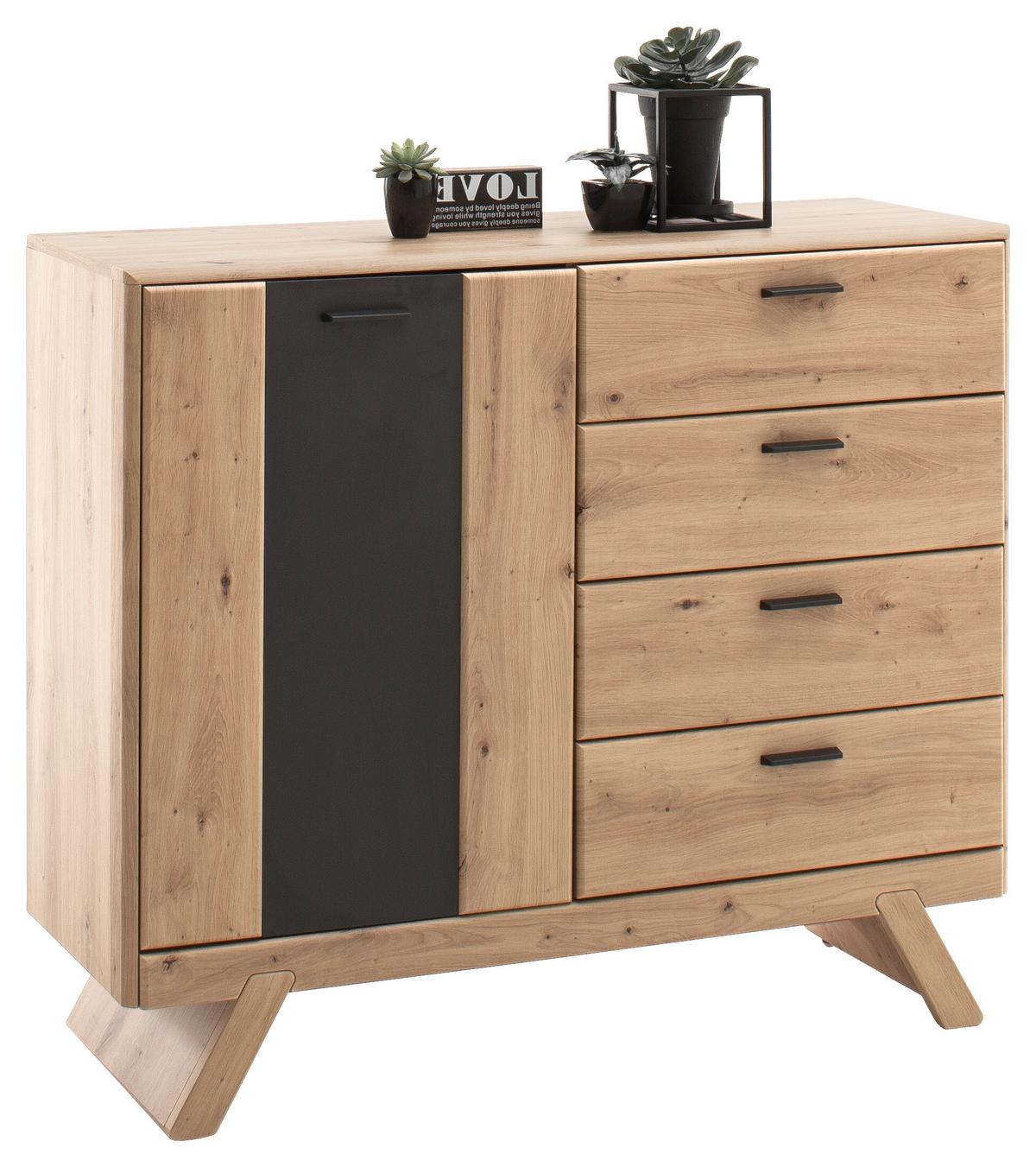 Kommode Calais in Grau/Eichefarben - Eichefarben/Anthrazit, MODERN, Holzwerkstoff/Metall (89/103/44cm) - Premium Living